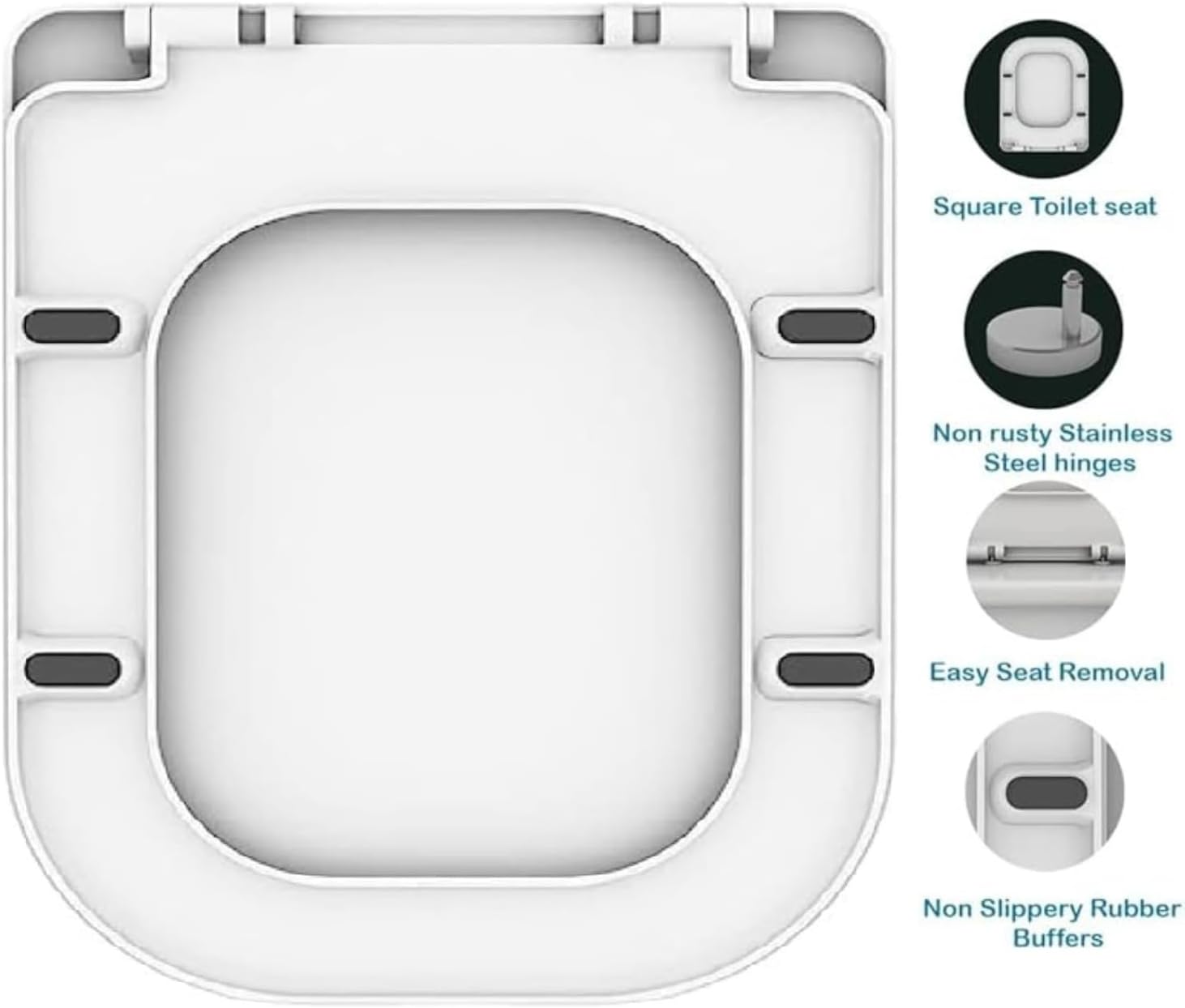 Thumbnail 4 de Rectangular Square Soft Close Toilet Seat 42 cm 🚽