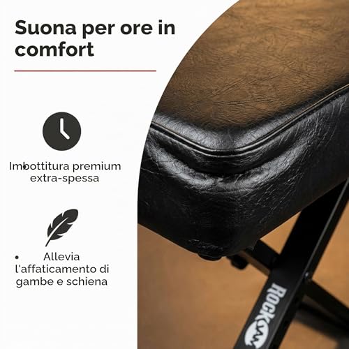 Detalle de RockJam Panca Pianoforte Regolabile: sgabello imbottito, design pieghevole e supporto stabile