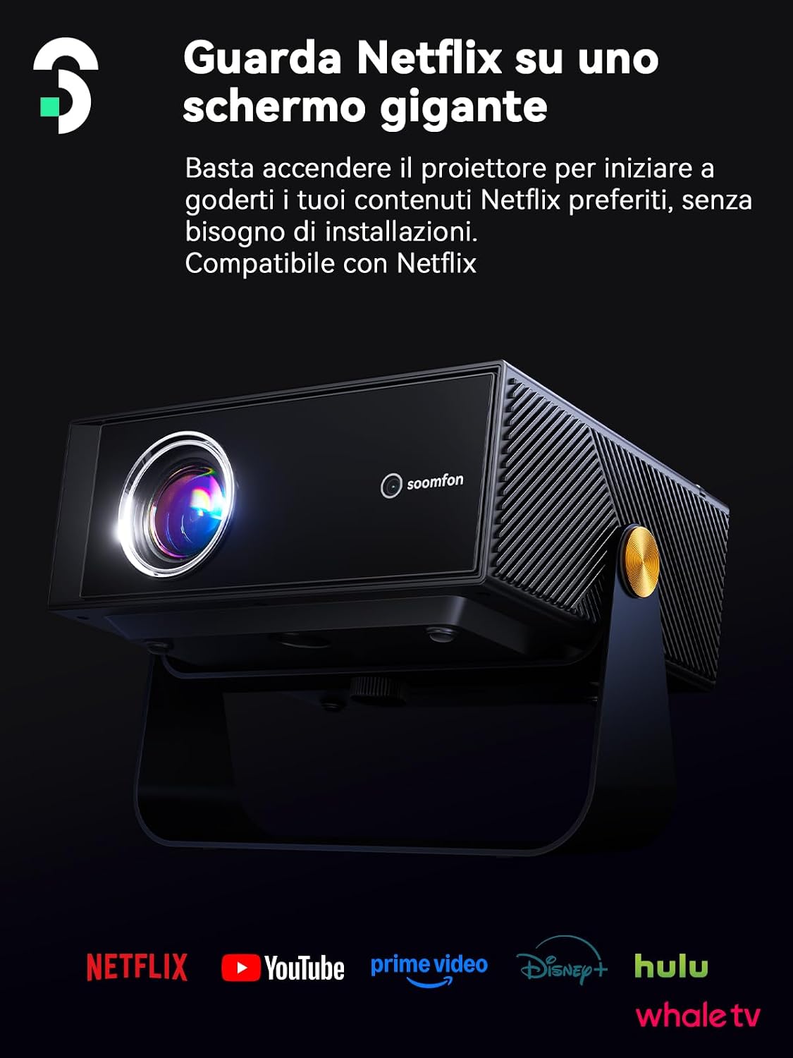 Detalle 2 de Soomfon SK3 Smart Proiettore Portatile con WiFi e Bluetooth, 1080P e rotazione 360°