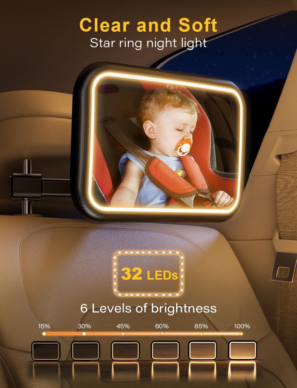 Thumbnail 3 de TAZENI BBJ-05 Baby Car Mirror with Star-Ring Light and Remote