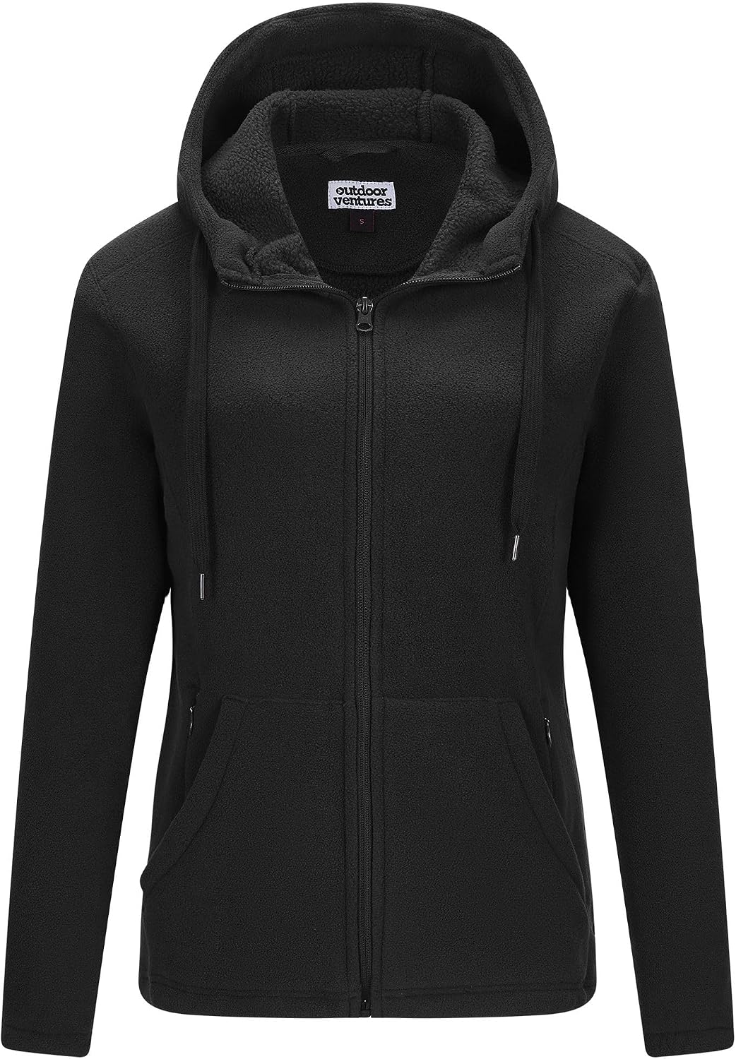 Detalle de Outdoor Ventures Damen-Fleecejacke mit durchgehendem Reißverschluss und Kapuze – Hoodie-Sweatjacke für Outdoor & Freizeit