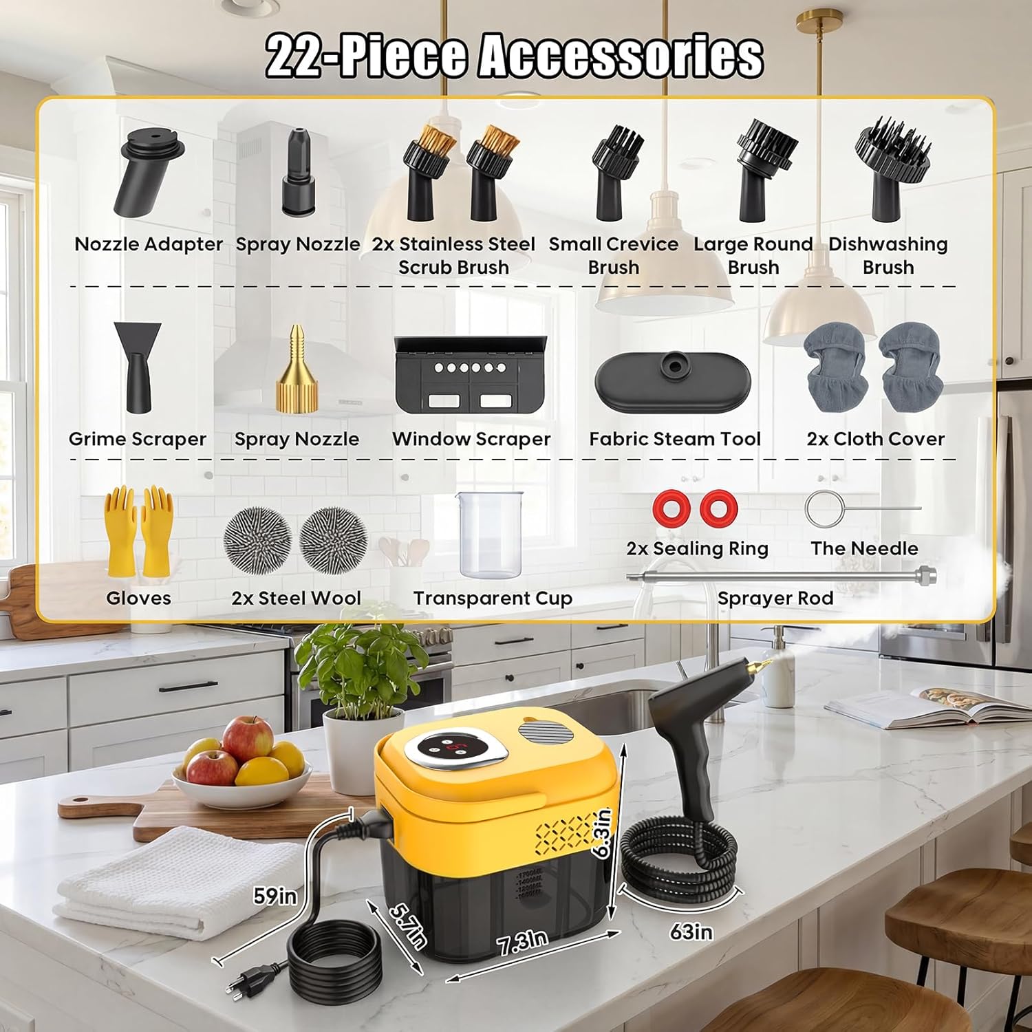 Thumbnail 5 de DXD Handheld Steam Cleaner (2500W) with 21 Accessories, 1700ML Tank