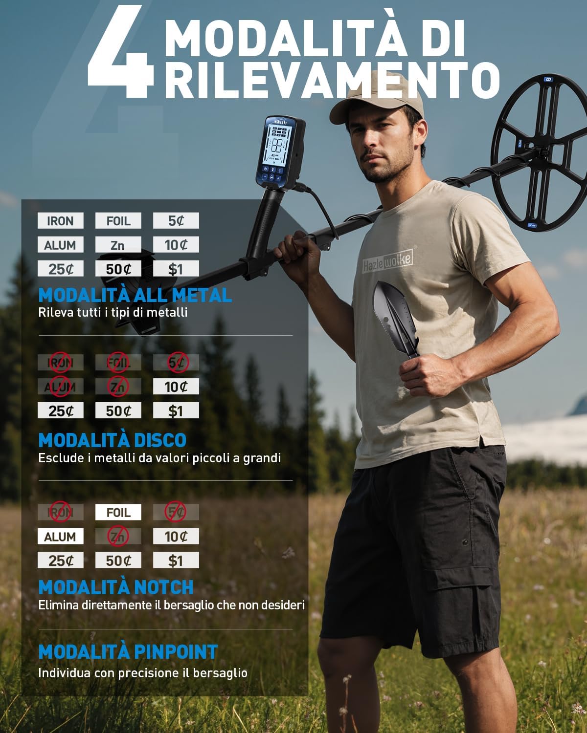 Thumbnail 6 de Hazlewolke Metal Detector professionale 14" con pinpointer 📡