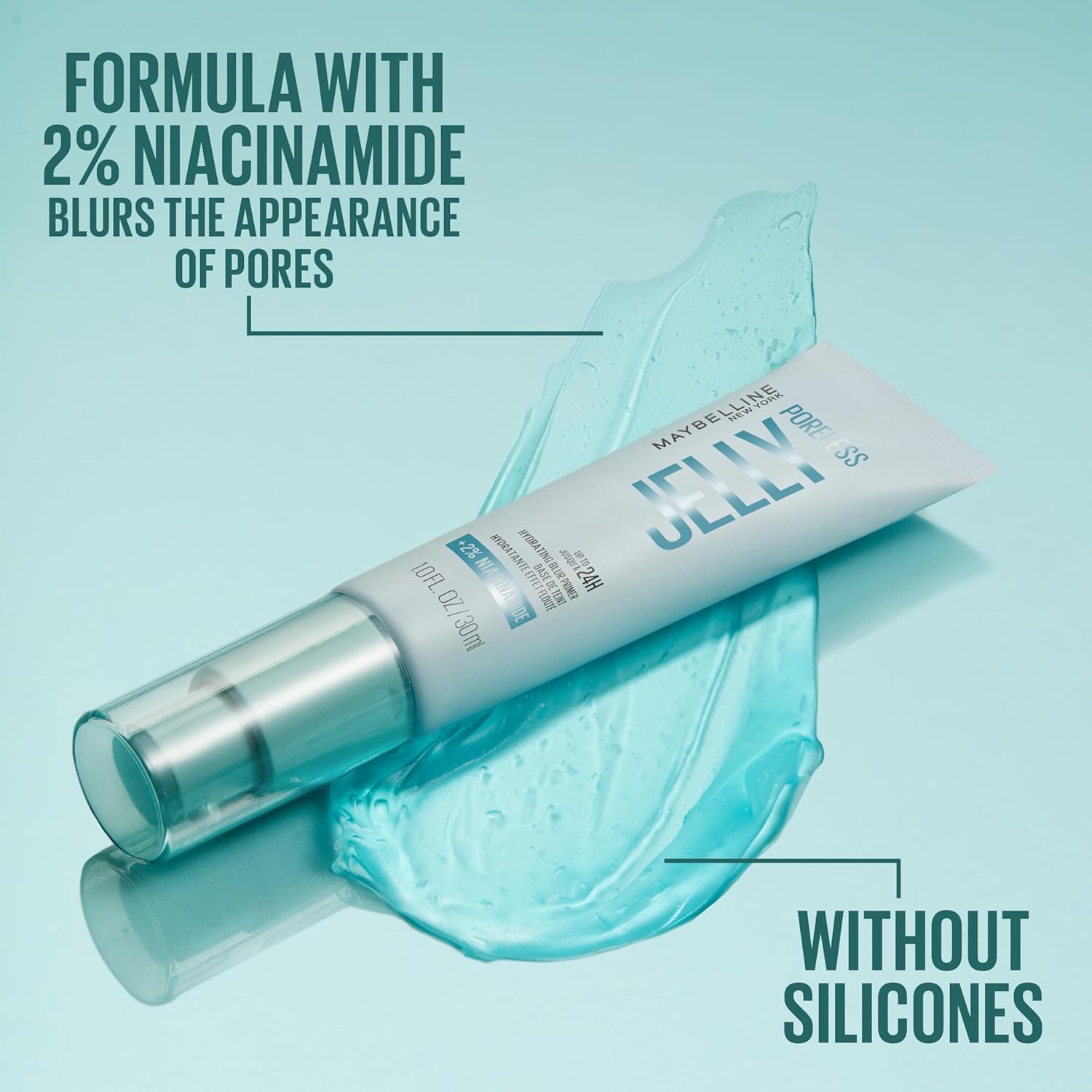 Detalle de Maybelline Poreless Jelly Primer (Hydrating Blurring) with 2% Niacinamide, Clear, 1 Count