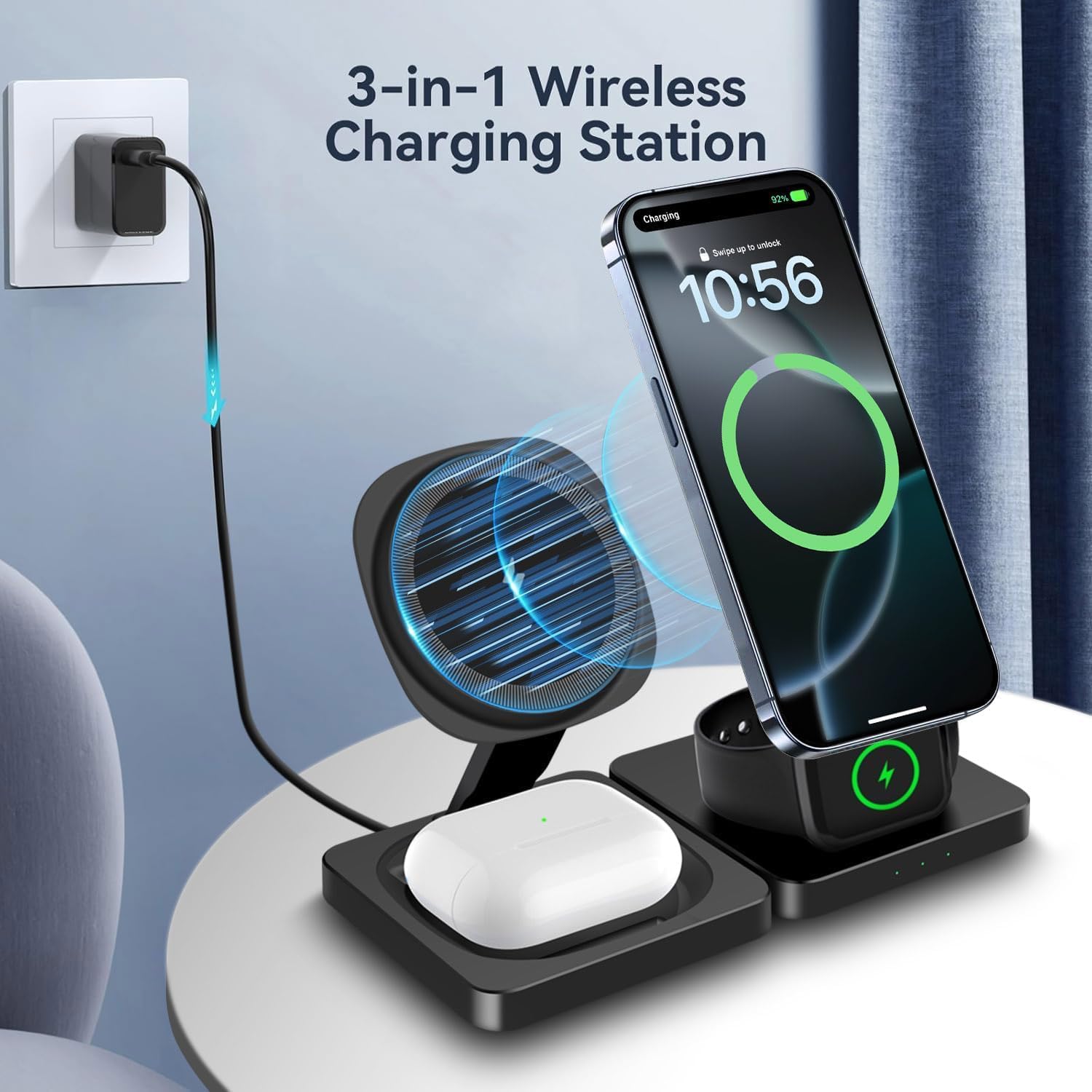 Thumbnail 3 de 3 in 1 Foldable Magnetic Wireless Charging Station for iPhone, Apple Watch and AirPods – Travel-Friendly