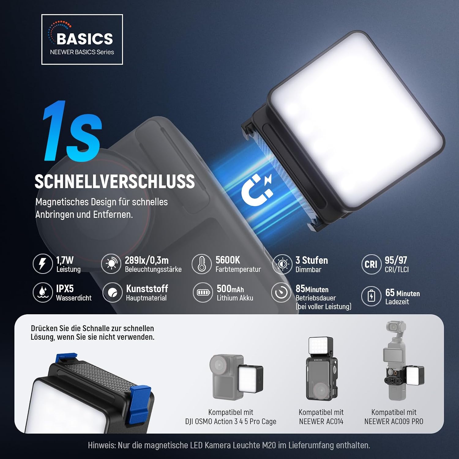 Detalle 2 de NEEWER M20 Magnetische LED Kamera Leuchte 5600K