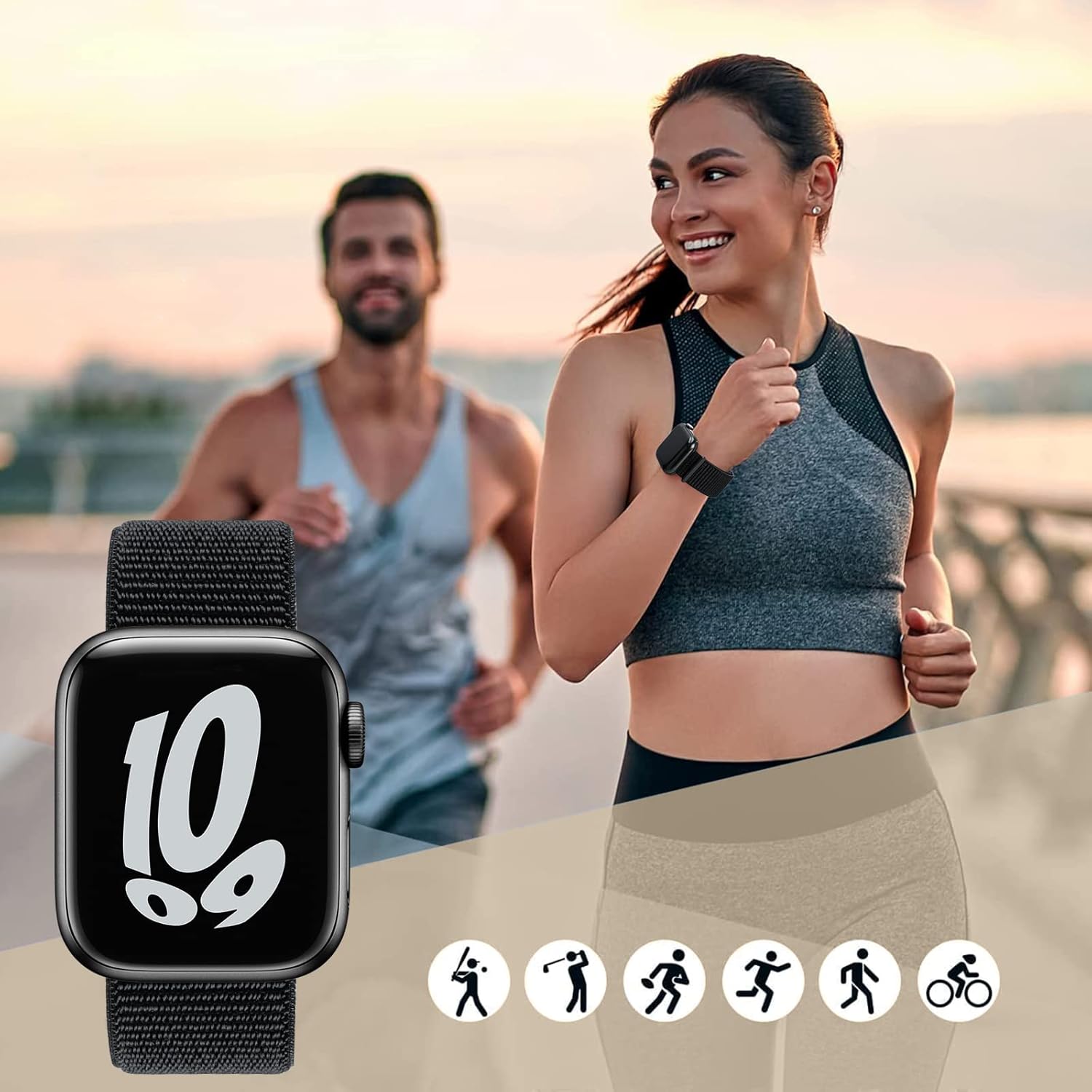 Thumbnail 5 de Bracelet nylon Yoohoo pour Apple Watch (compat. 38/40/41/42/44/45/46/49 mm) – Noir