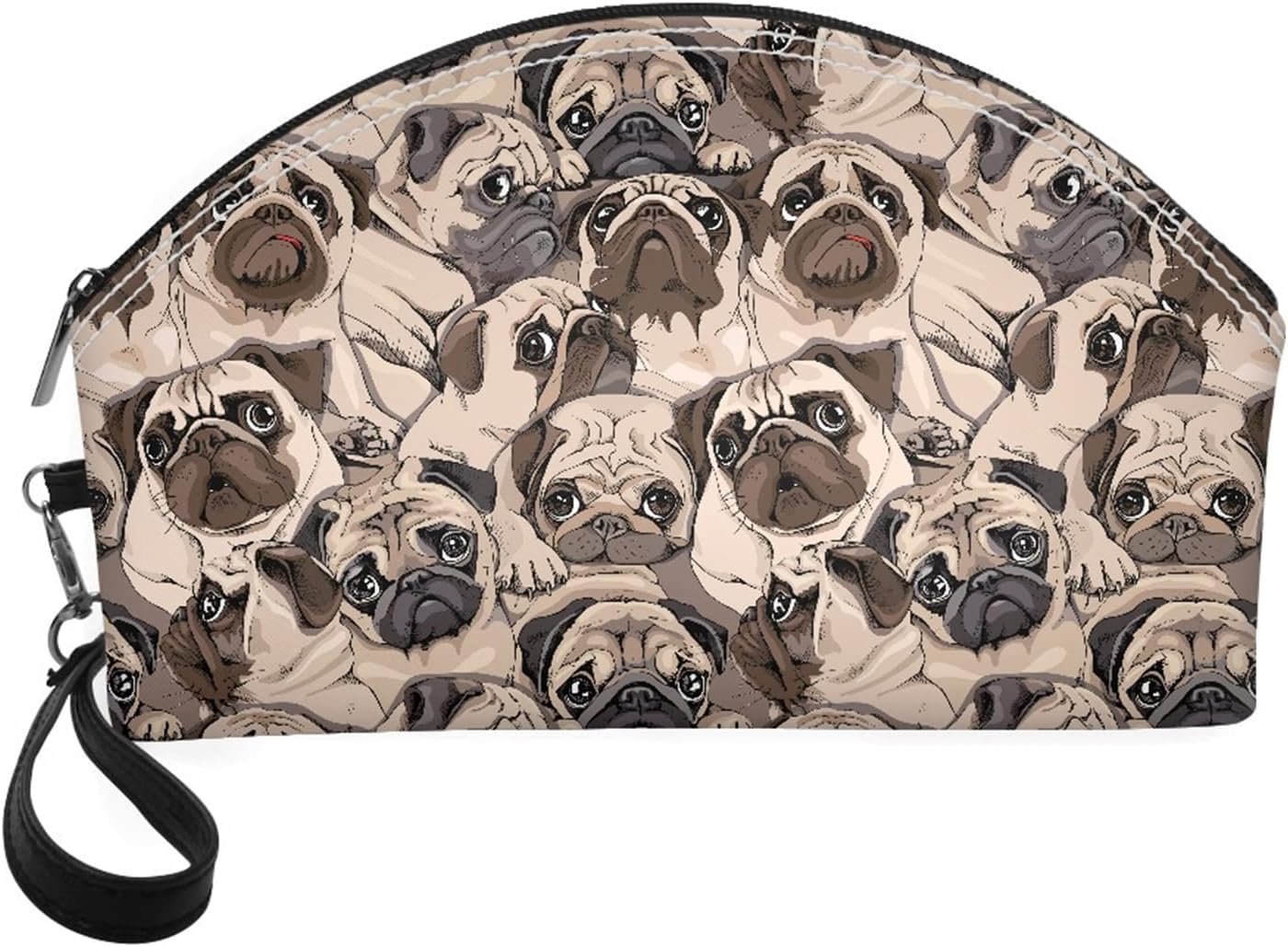 Detalle de STUOARTE Small Travel Cosmetic Bag for Girls – PU Leather, Pug Print, Waterproof