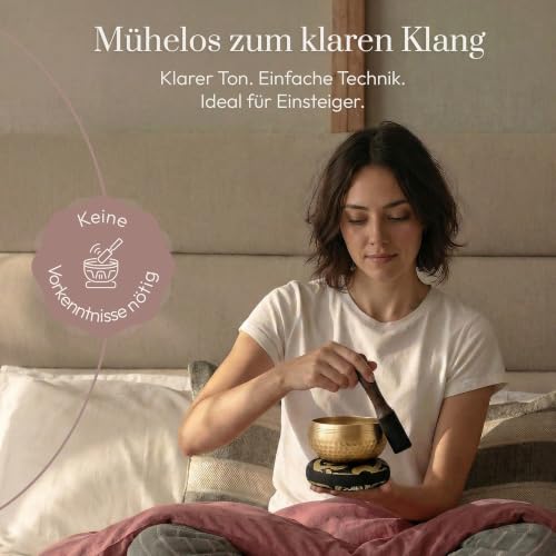 Detalle de Silent Mind Klangschale Ø9 cm Bronze – Handgefertigtes Komplett-Set für Anfänger