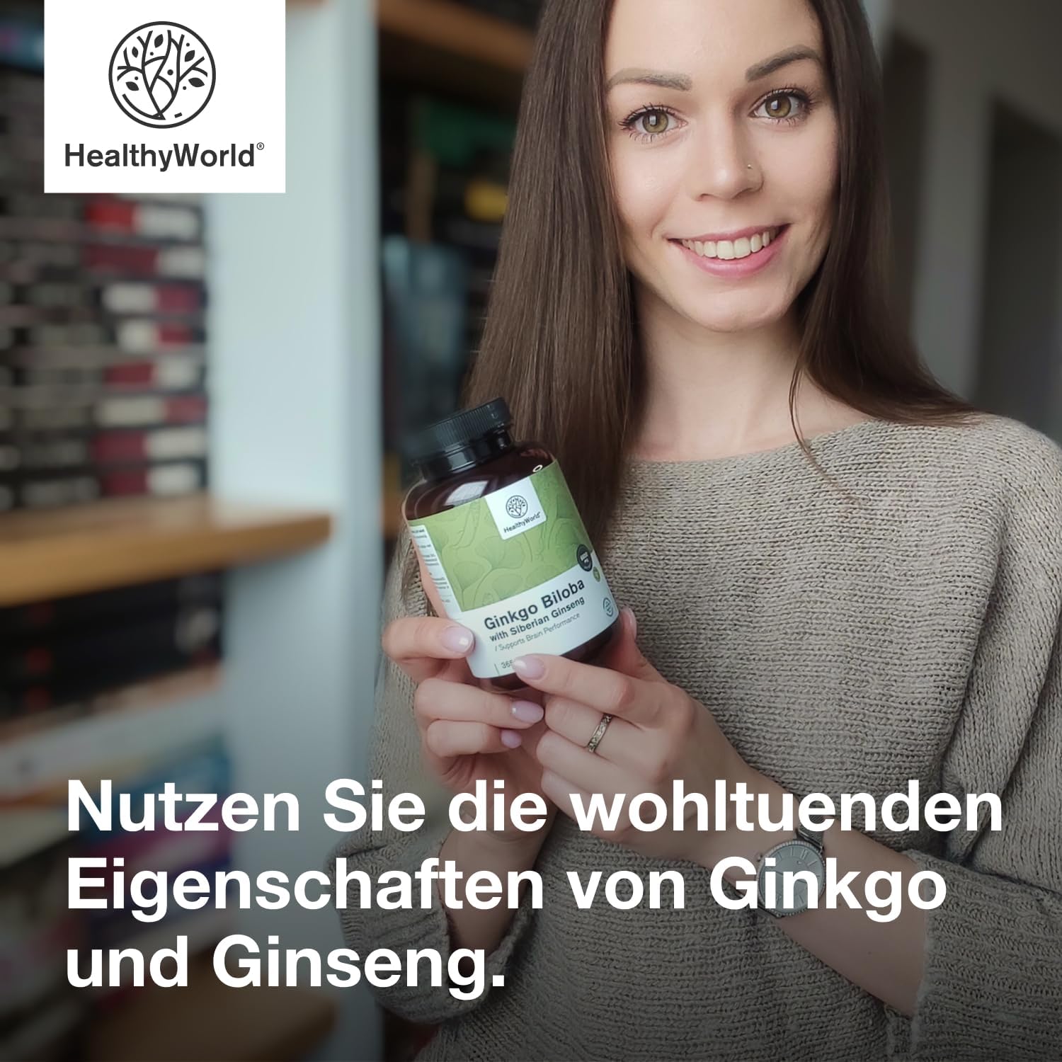 Detalle 2 de HealthyWorld Ginkgo Biloba mit sibirischem Ginseng (6.600 mg) – 365 Tabletten für die tägliche kognitive Unterstützung