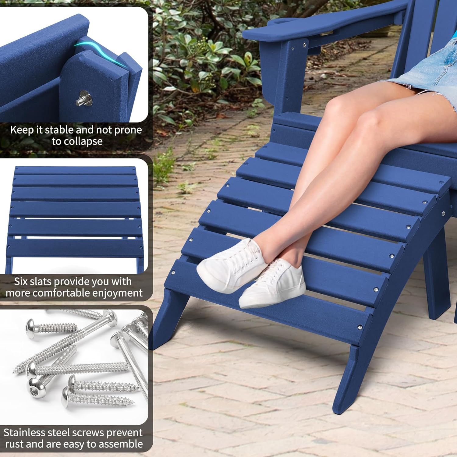 Detalle de FUNBERRY Folding Adirondack Ottoman: HDPE All-Weather Outdoor Foot Rest