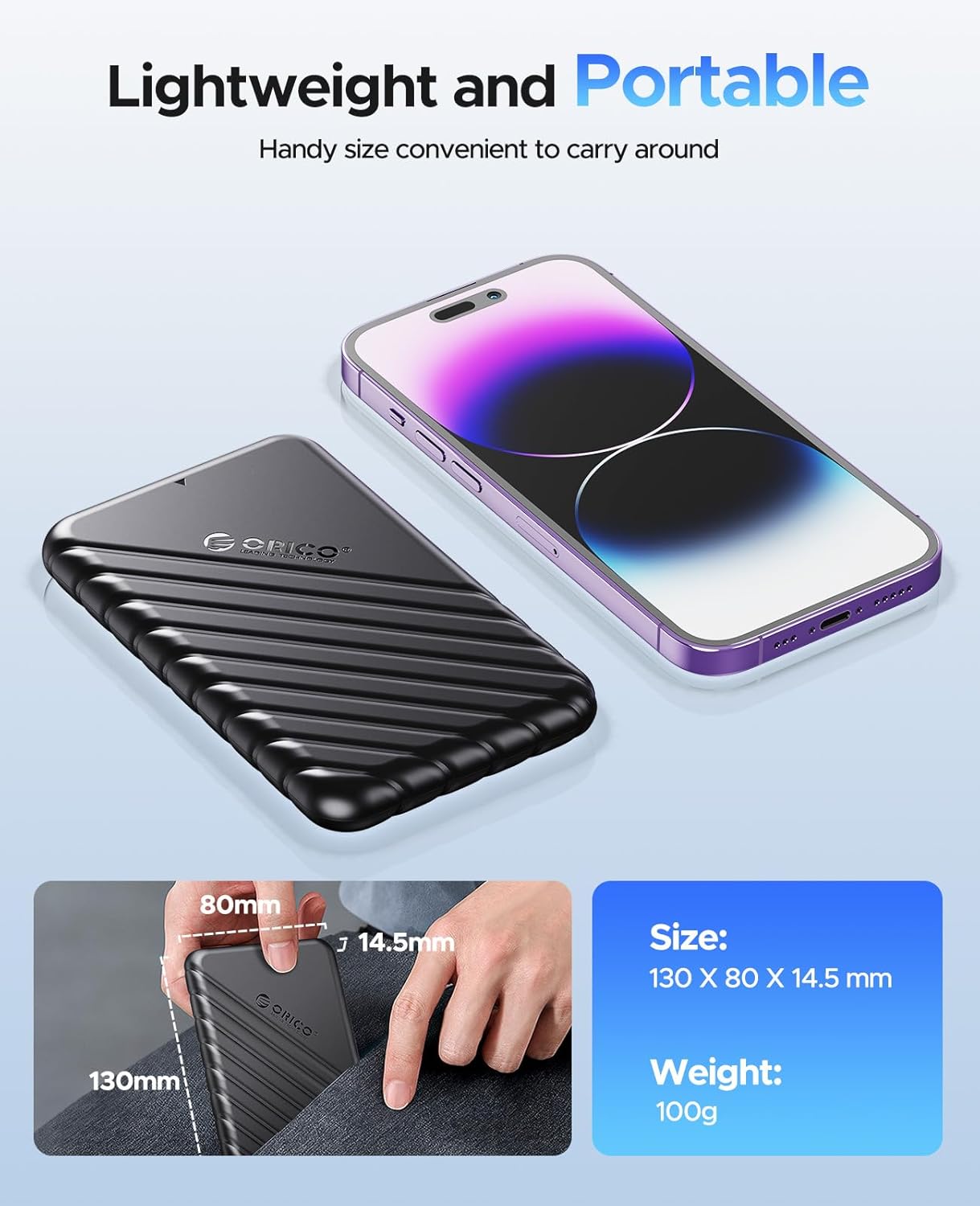 Thumbnail 6 de ORICO Custodia esterna per HDD/SSD 2,5” SATA 25PW1-C, USB 3.1 Gen 1 fino a 6 TB, UASP e TRIM, senza attrezzi