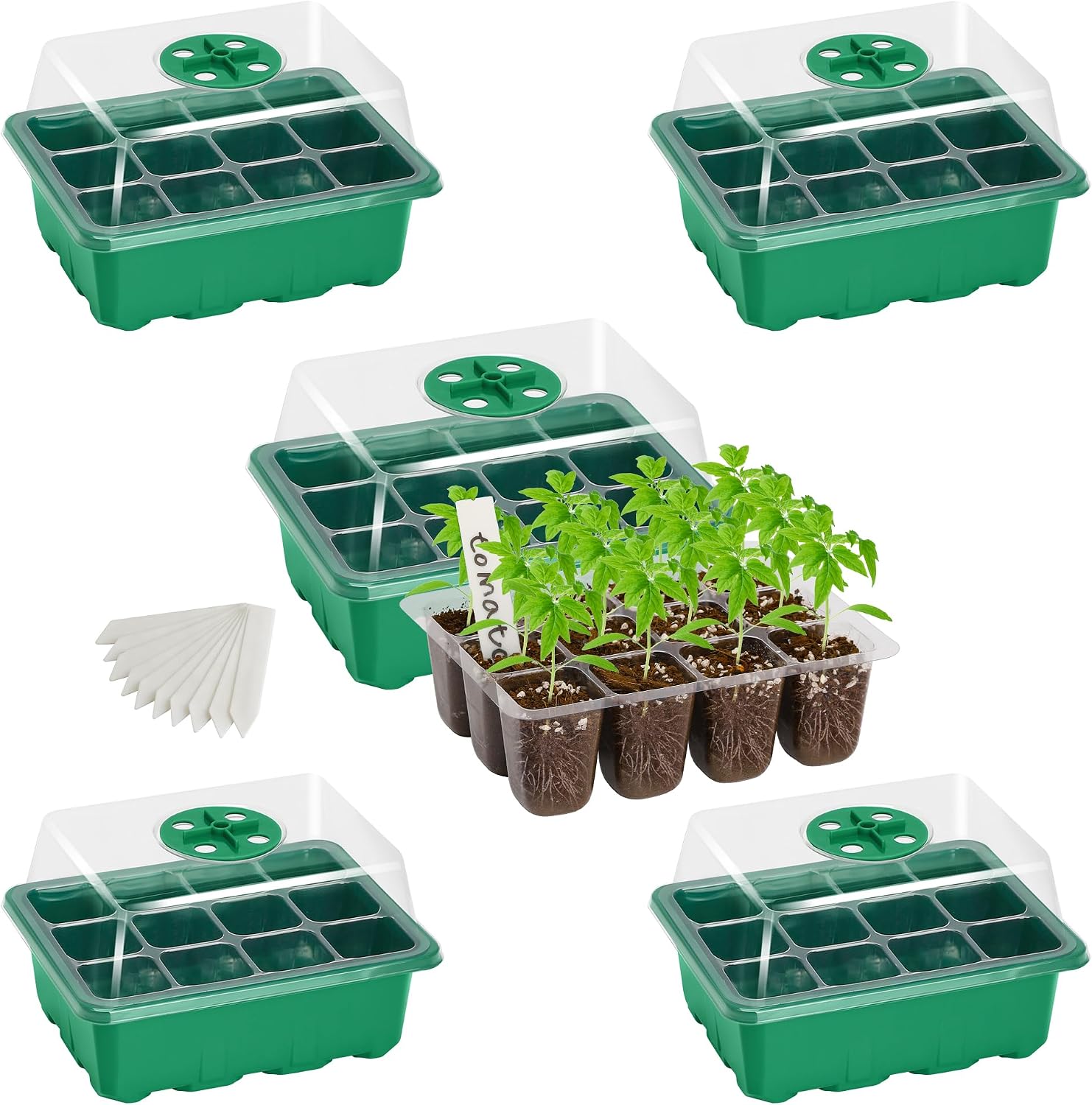 Detalle de Bonviee No1 5-Pack Seed Starter Trays, 60 Cells, Adjustable Vents