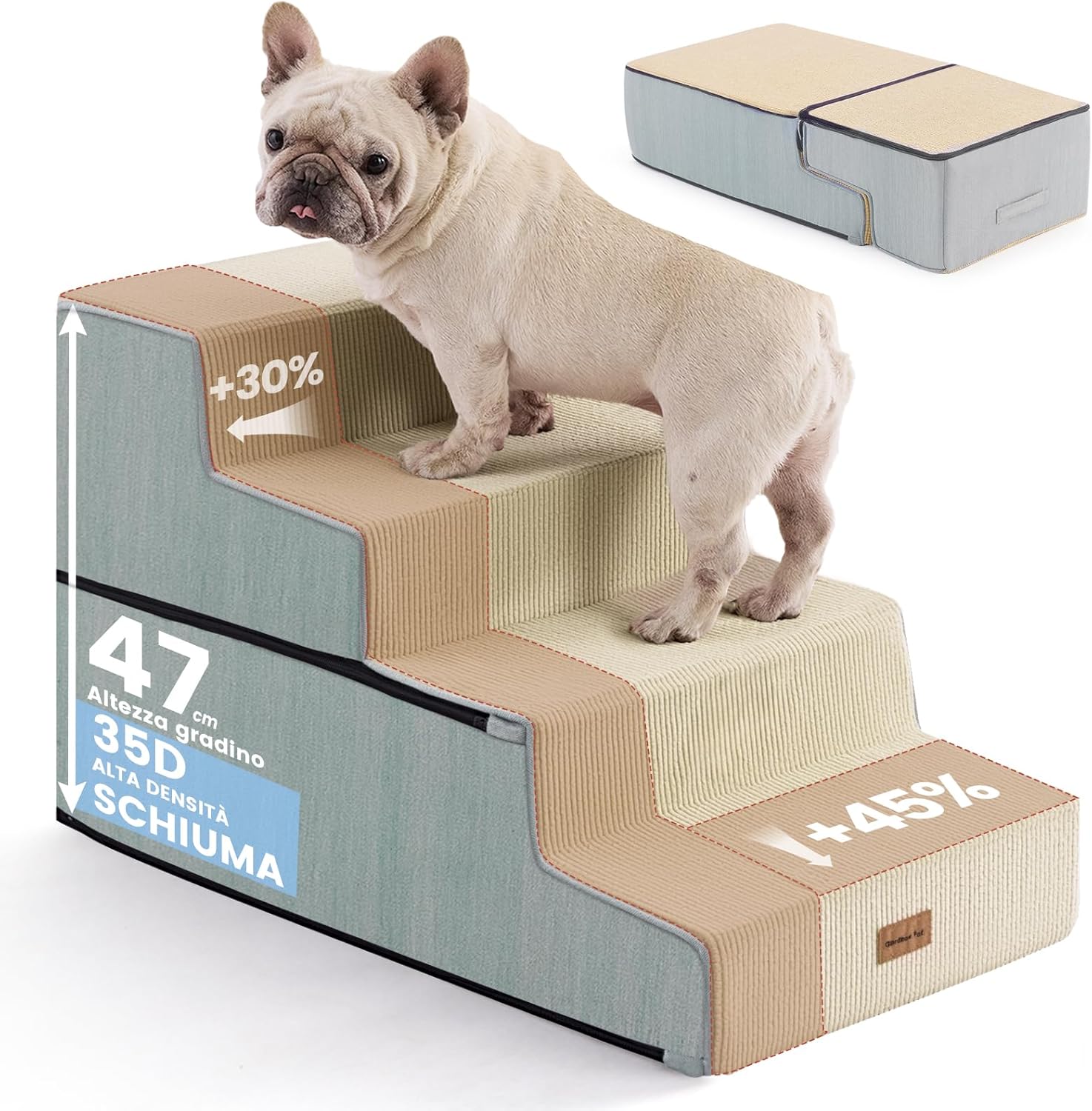 Gardner Pet Scala per Cani Piccola: scala in schiuma ad alta densità, rivestimento impermeabile e antiscivolo