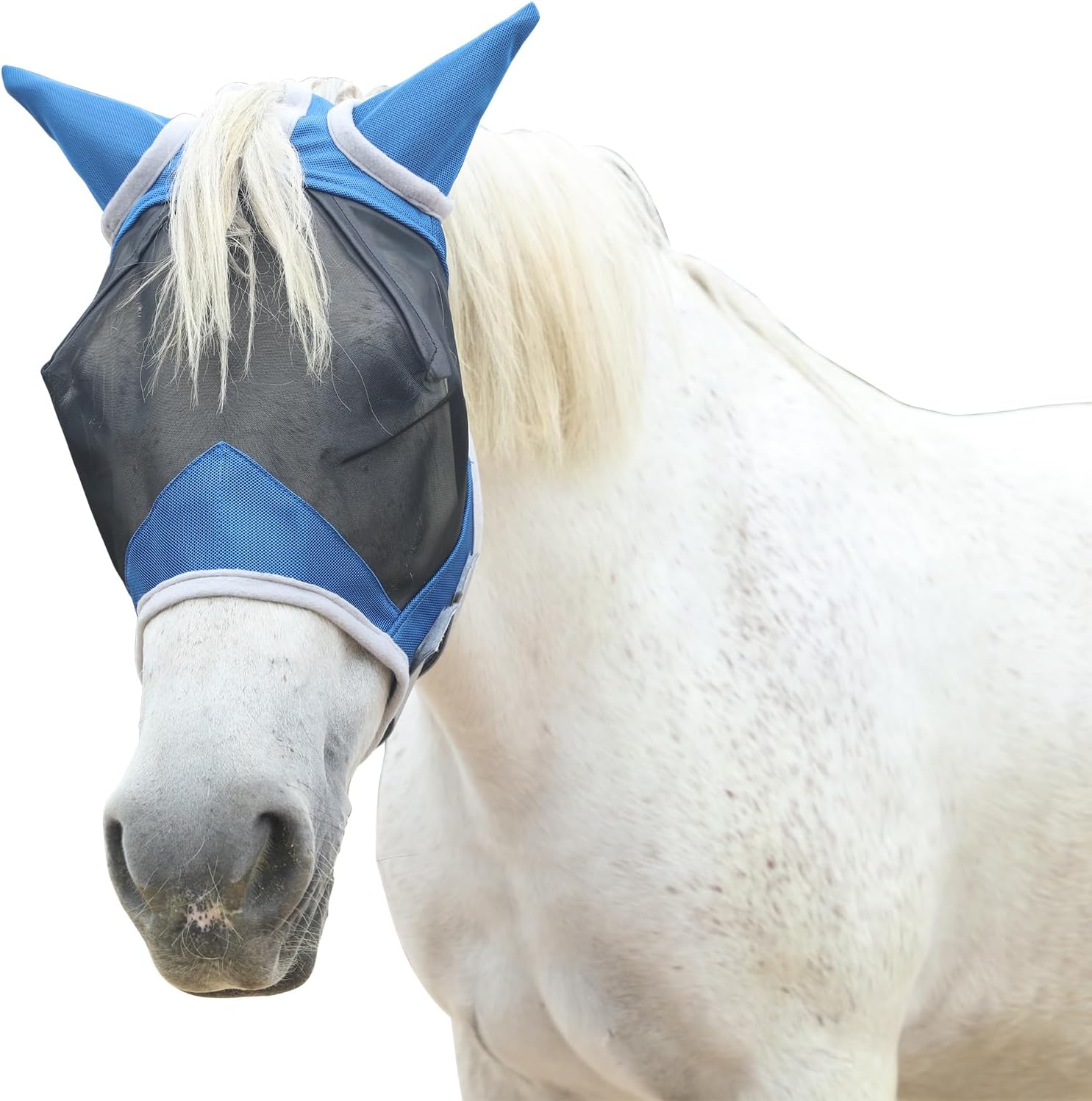 Detalle de Gallopoff Horse Fly Mask with Ears (Royal Blue Cob) – Breathable Mesh with UV Protection and Adjustable Fit