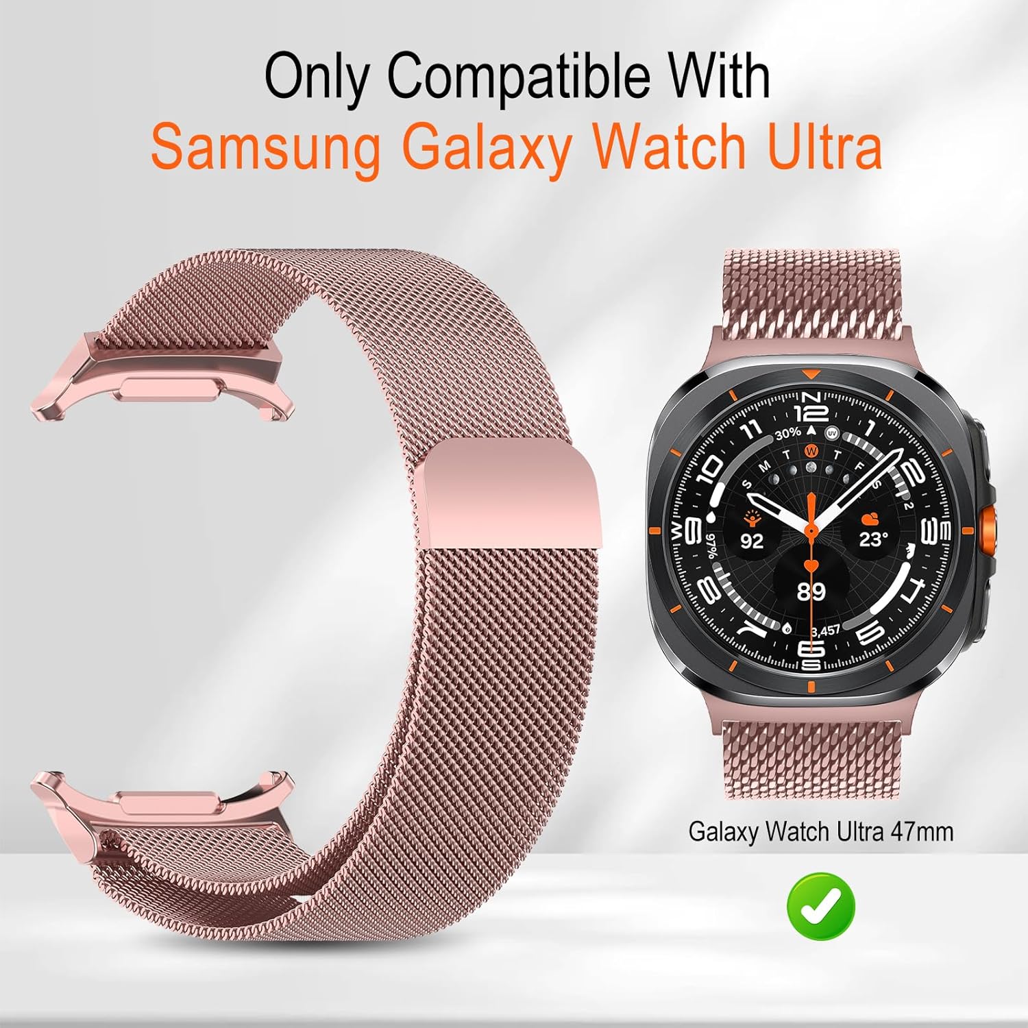 Detalle de SumRioo Armband für Galaxy Watch Ultra 47mm Rosa – Edelstahl Mesh mit Magnetverschluss, kompatibel mit Galaxy Watch Ultra 47mm (2024/2025)