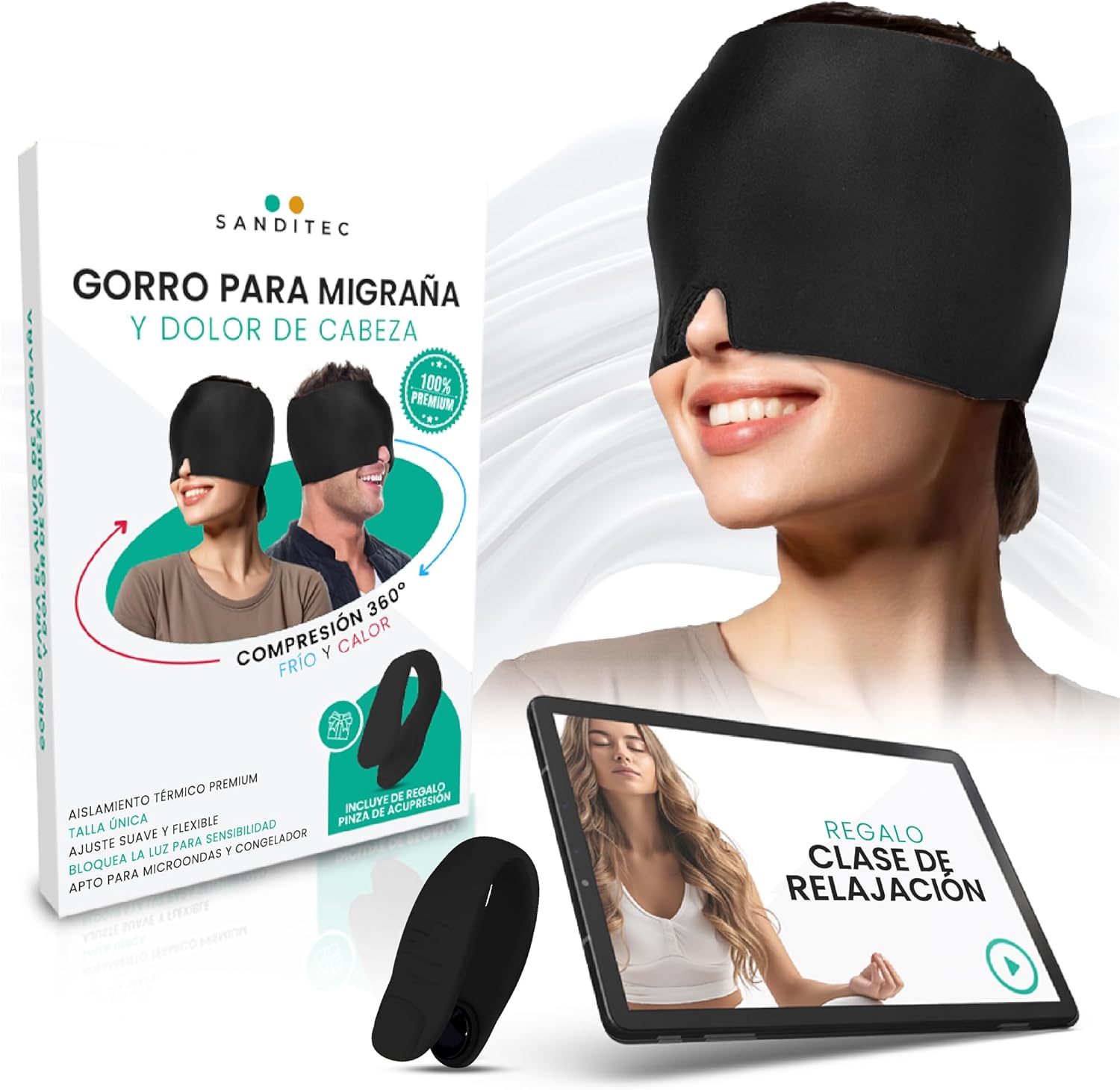 Detalle de Gorro migraña alivio inmediato