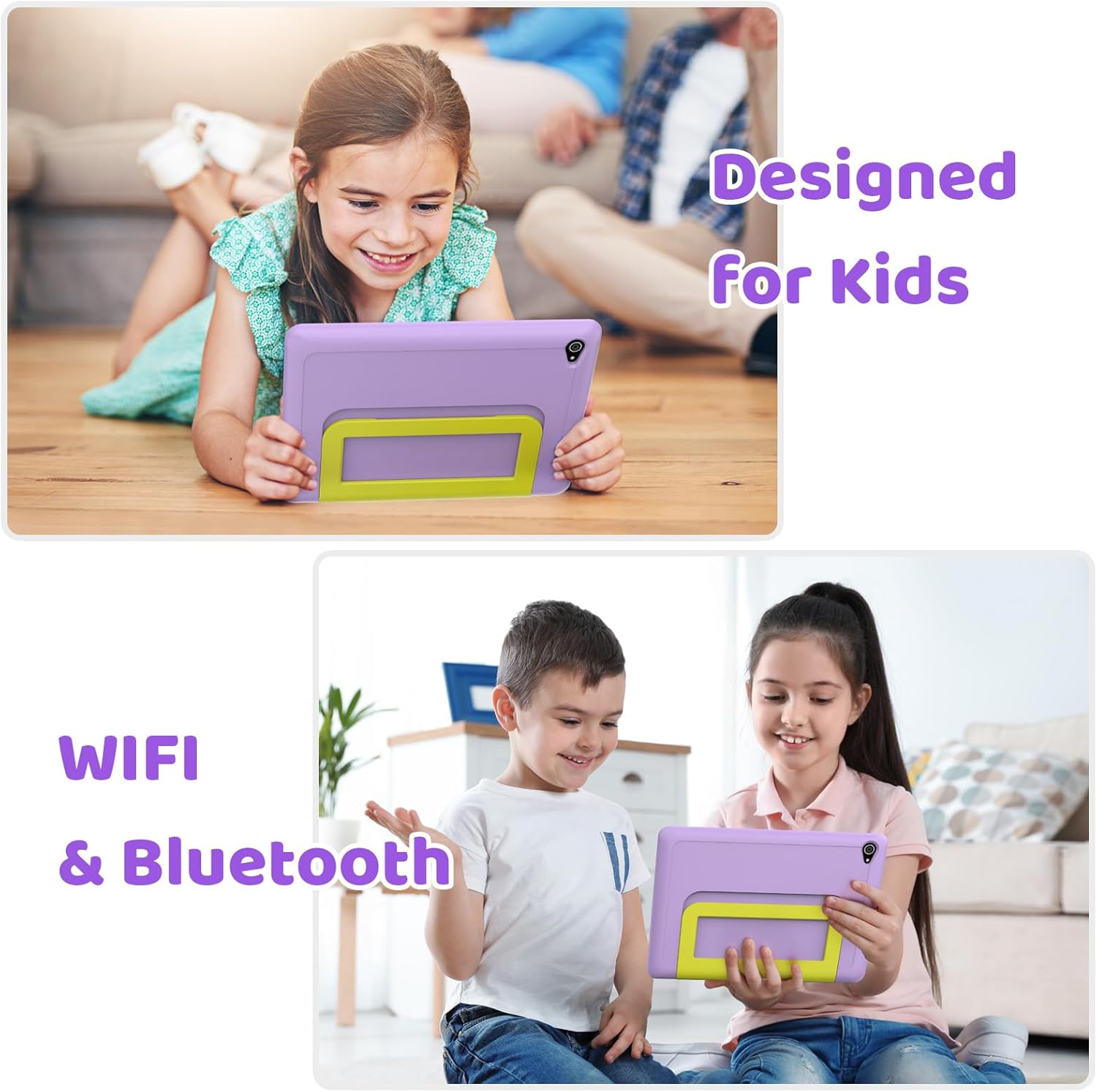 Detalle 2 de MUISOO 10 Inch Kids Tablet (Android 14) with Octa-Core, 8GB RAM, 64GB Storage, 1TB microSD support, dual cameras & parental controls (Purple)