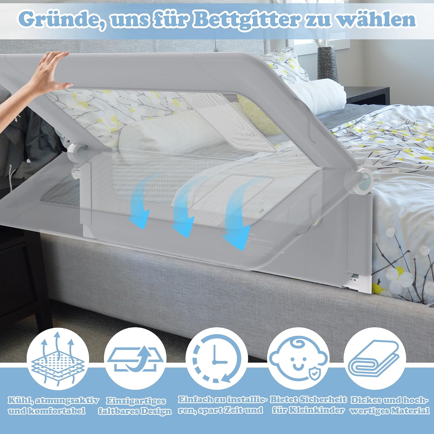 Detalle 2 de UISEBRT HM-CH-003 sänggrind 200 cm, fällbar med justerbar höjd