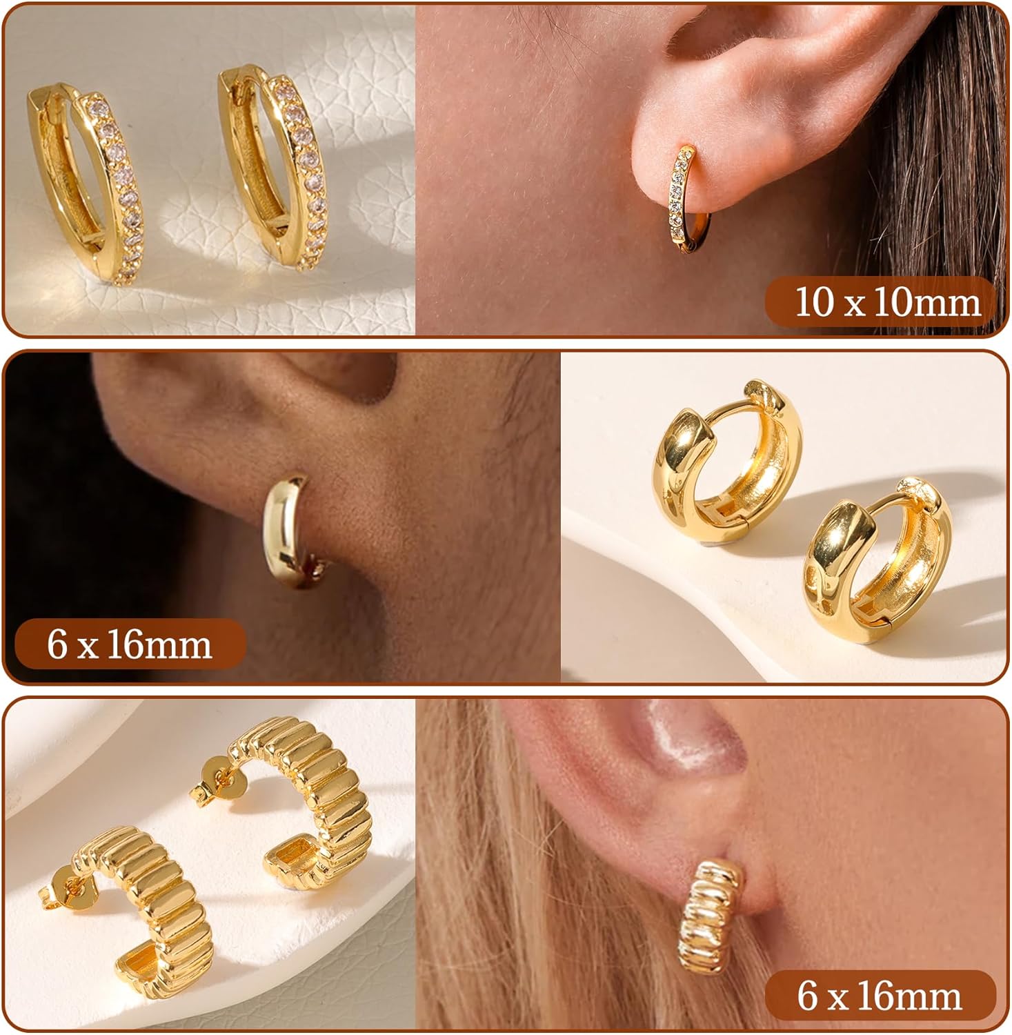 Thumbnail 2 de jagosen 3 Paar Creolen Silber 925 Gold 10 mm