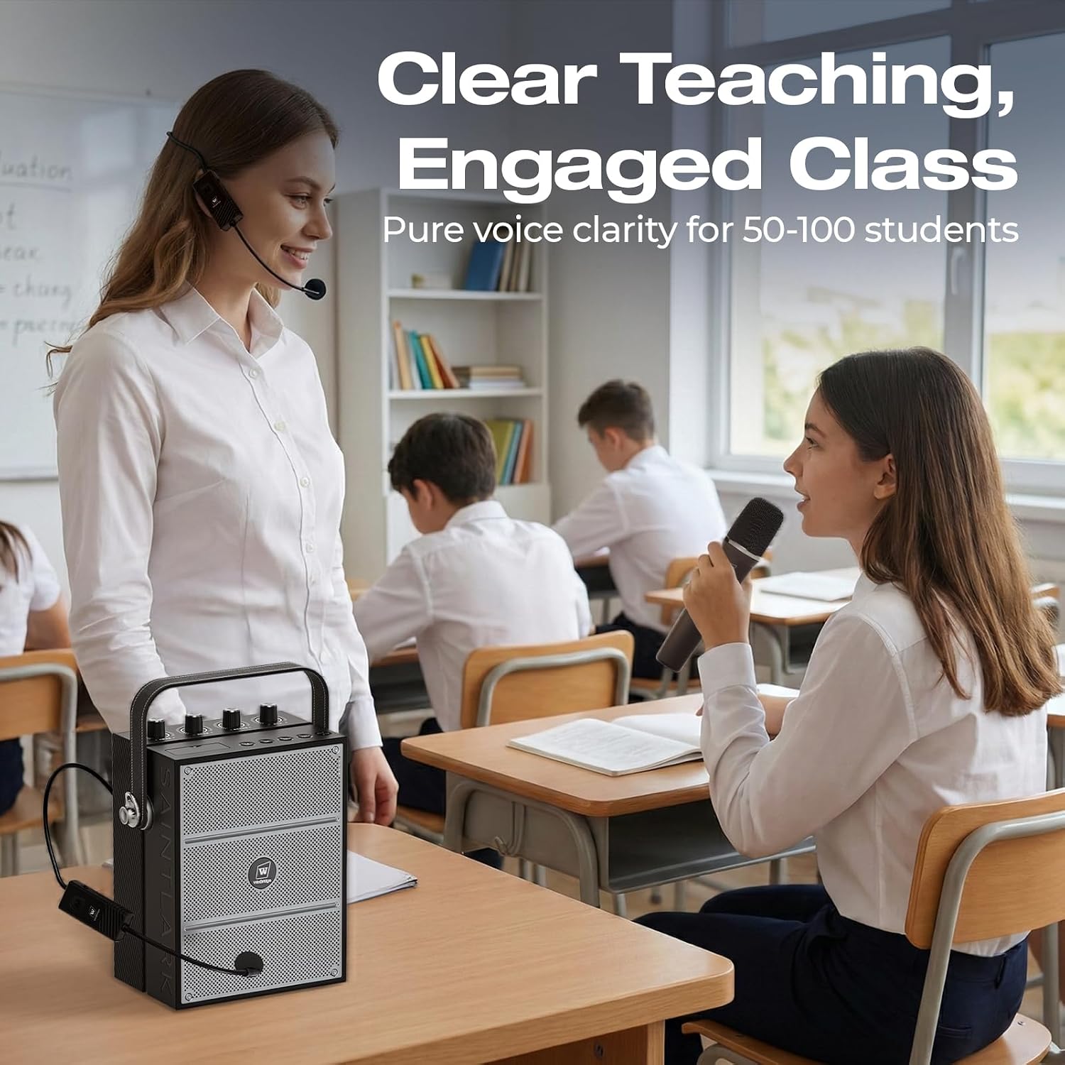 Detalle de WinBridge S97 60W Portable PA Speaker with Dual Wireless Microphones