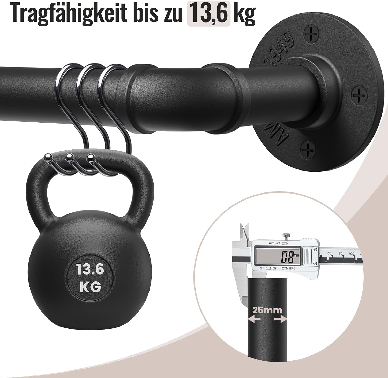 Thumbnail 6 de DEFYNEE Gardinenstange Schwarz (80 bis 218 cm) – ausziehbare Industrial-Stange für Deckenmontage
