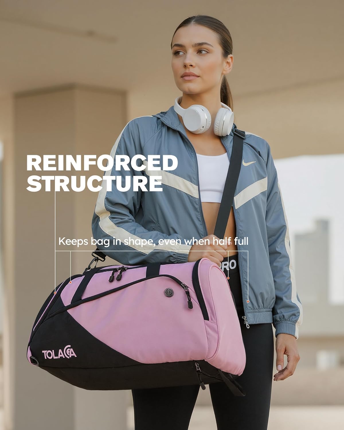 Thumbnail 6 de Tolaccea Sporttasche 47L – Damen & Herren, Schuhfach, Nassfach, 3-in-1 Tragemodi, Schwarz-Rosa