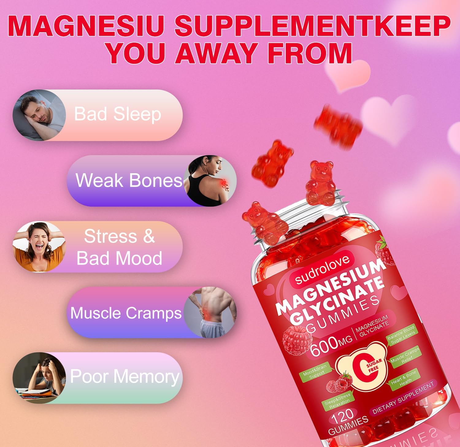Detalle 1 de sudrolove Magnesium Glycinate Gummies, 120 Count
