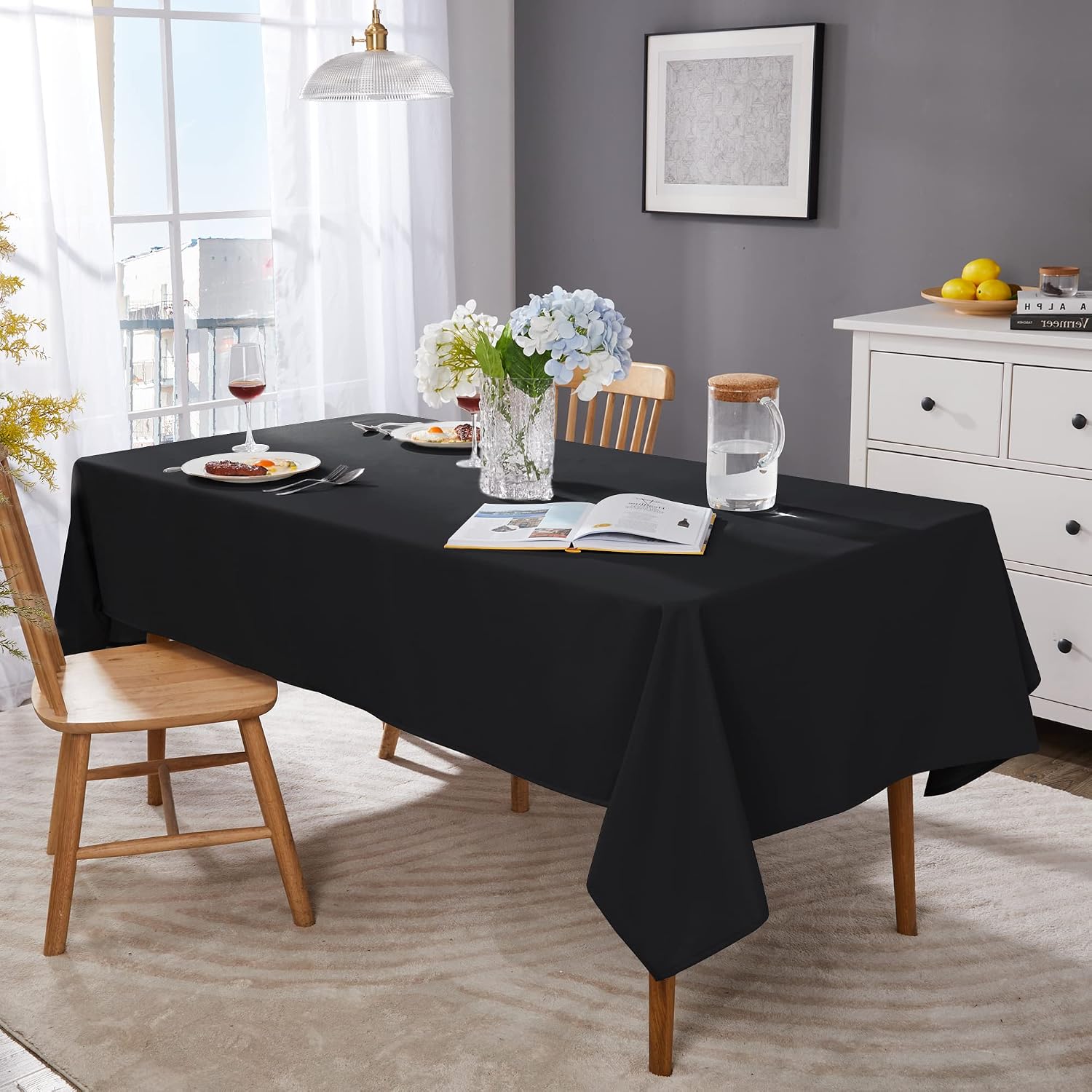 Detalle de Deconovo Tovaglia Impermeabile Oxford 130x220 cm Nero – Protezione e stile per tavoli interni ed esterni