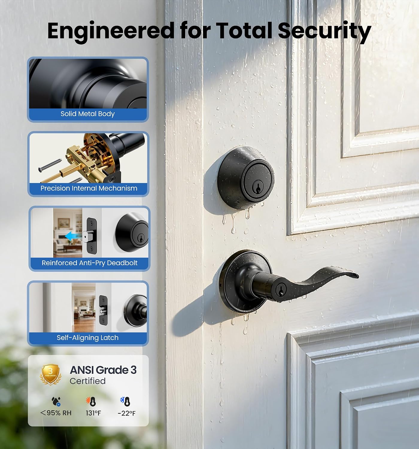 Detalle 2 de Veise Front Door Handle Lock Set, Zinc Alloy