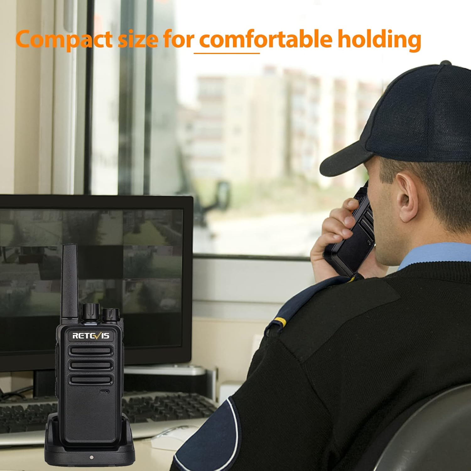 Detalle de Retevis RT68 Two-Way Radios with Earpiece (6 Pack) – Heavy-Duty, Long-Range, USB Charging Base
