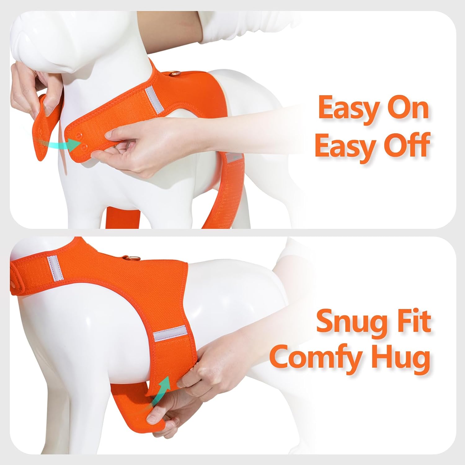 Detalle de Sunraymascota Small Dog Harness — Adjustable, Breathable Vest with Reflective Strips and Patches (Orange, S)