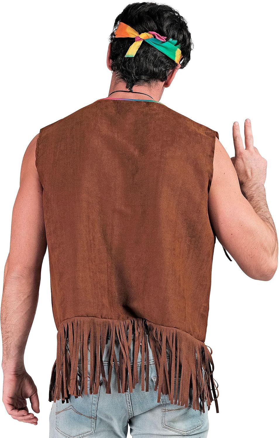 Thumbnail 3 de WIDMANN MILANO Party Fashion Hippie-Kostüm: ärmellose Fransenweste für Herren, braun (S/M)