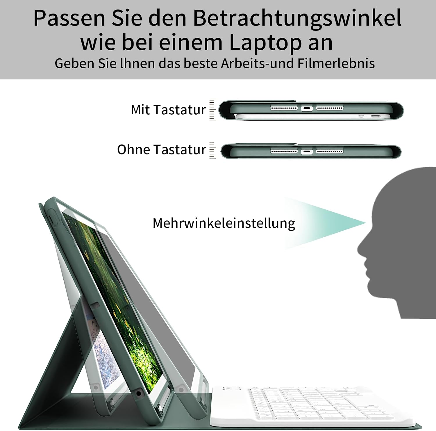 Thumbnail 6 de GKABXY Hülle mit Tastatur für iPad 9/8/7 10,2 Zoll Nachtgrün