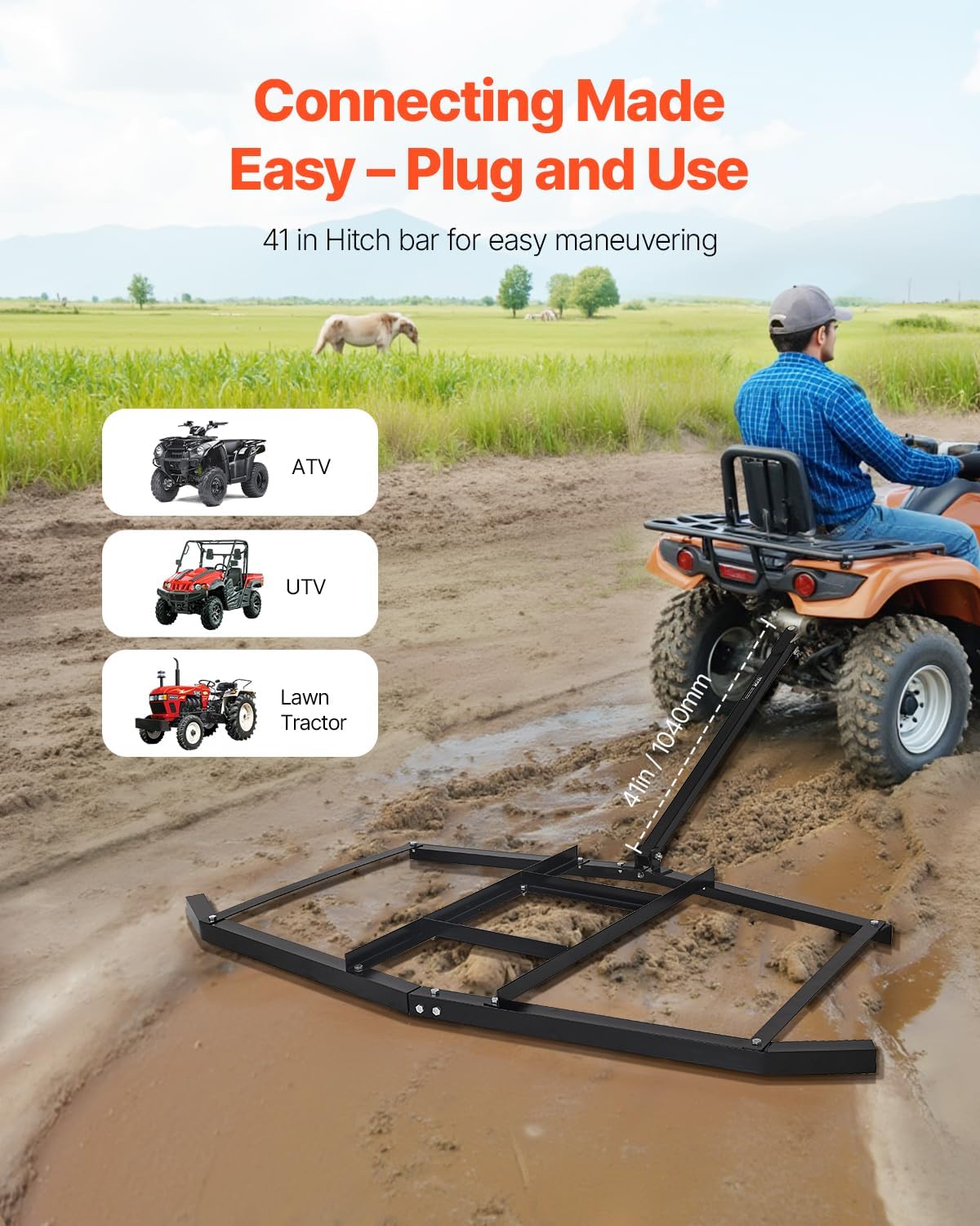 Detalle de VEVOR QYP74IN Drag Harrow, 74-Inch Q235 Steel Grader with Adjustable Bars