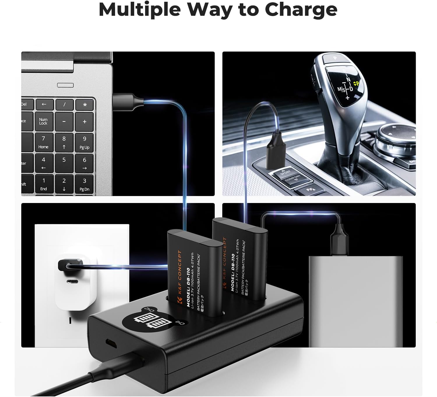 Thumbnail 3 de K&F CONCEPT 2er-Pack Ricoh DB-110 Akku (1100 mAh) mit Dual-Slot-Ladegerät und LCD