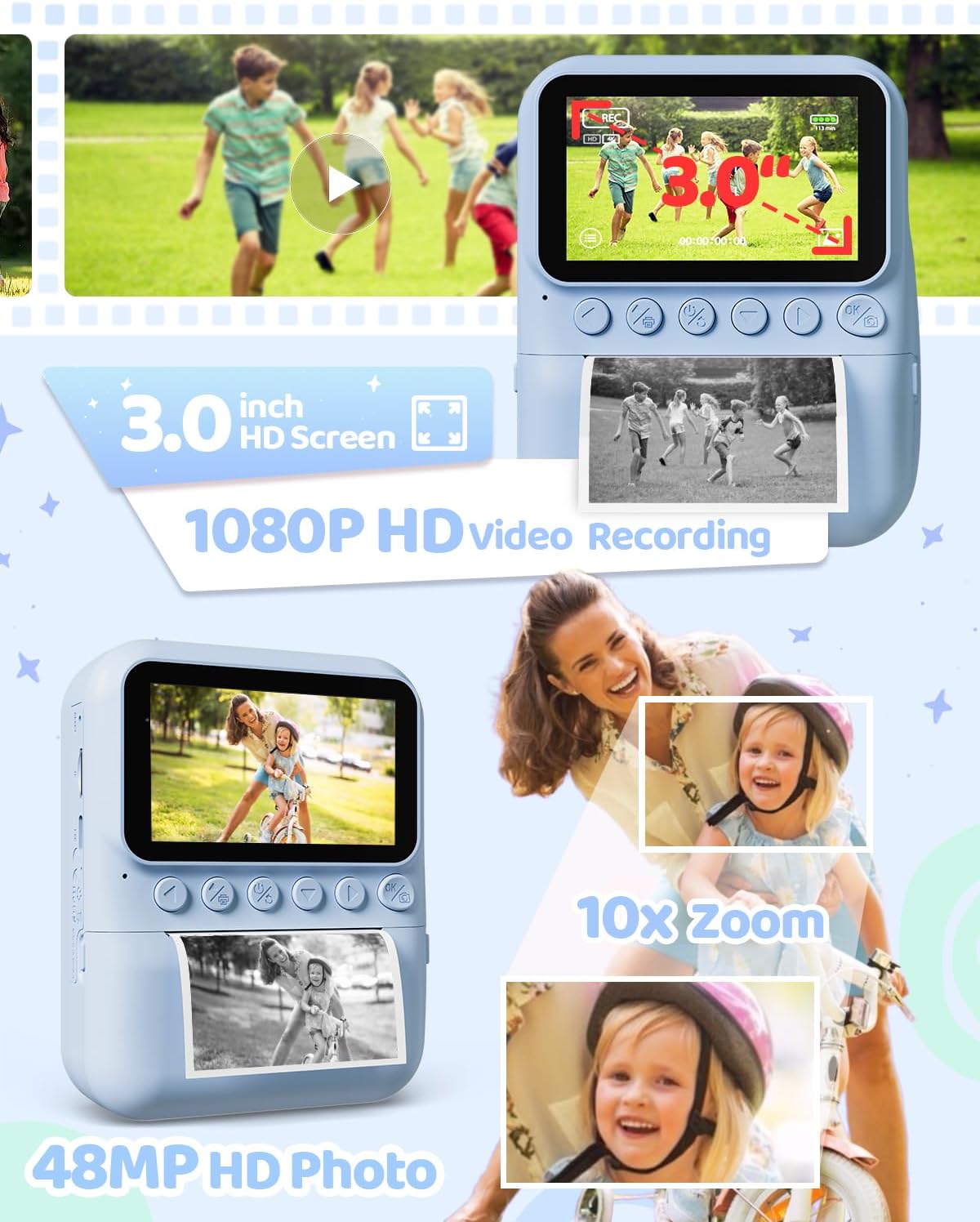 Thumbnail 6 de TIATUA Macchina Fotografica Bambini Istantanea 3.0" Blu con 32GB e 3 Rotoli di Carta - Regalo Educativo per Ragazze e Ragazzi 3–12