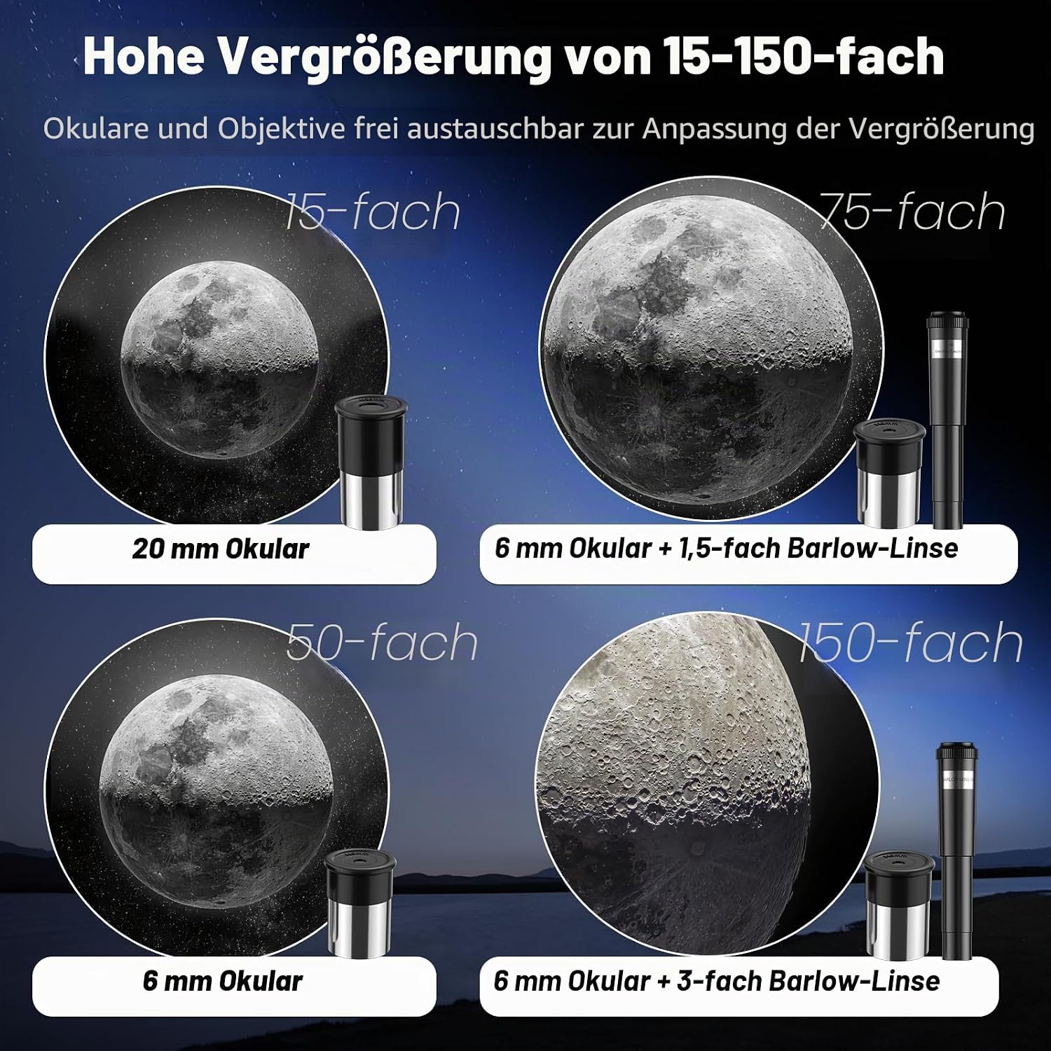 Detalle 2 de Astronomisches Teleskop Refraktor 70/300 mm von Xyvolve – ideal für Anfänger