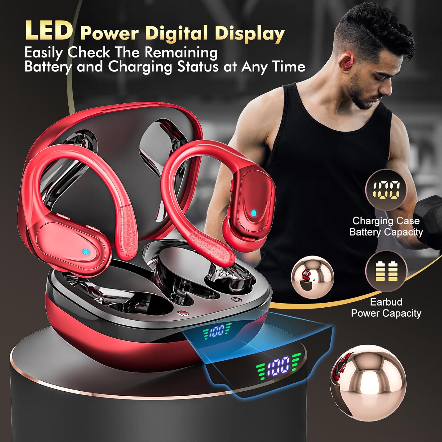 Thumbnail 6 de HAOYUYAN Wireless Earbuds, Red