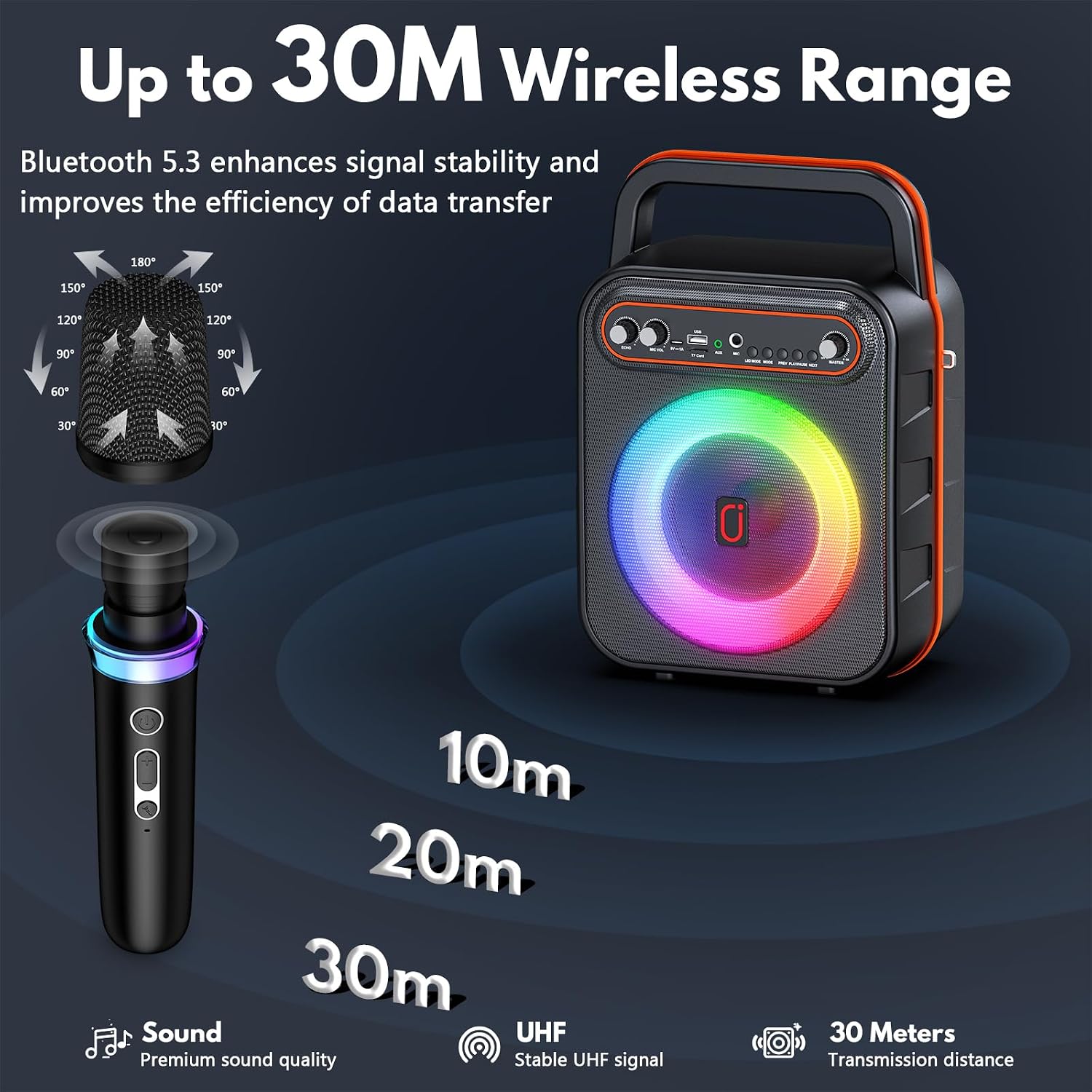 Thumbnail 6 de JYX S67 Portable Karaoke Machine with Two Wireless Microphones and LED Lights
