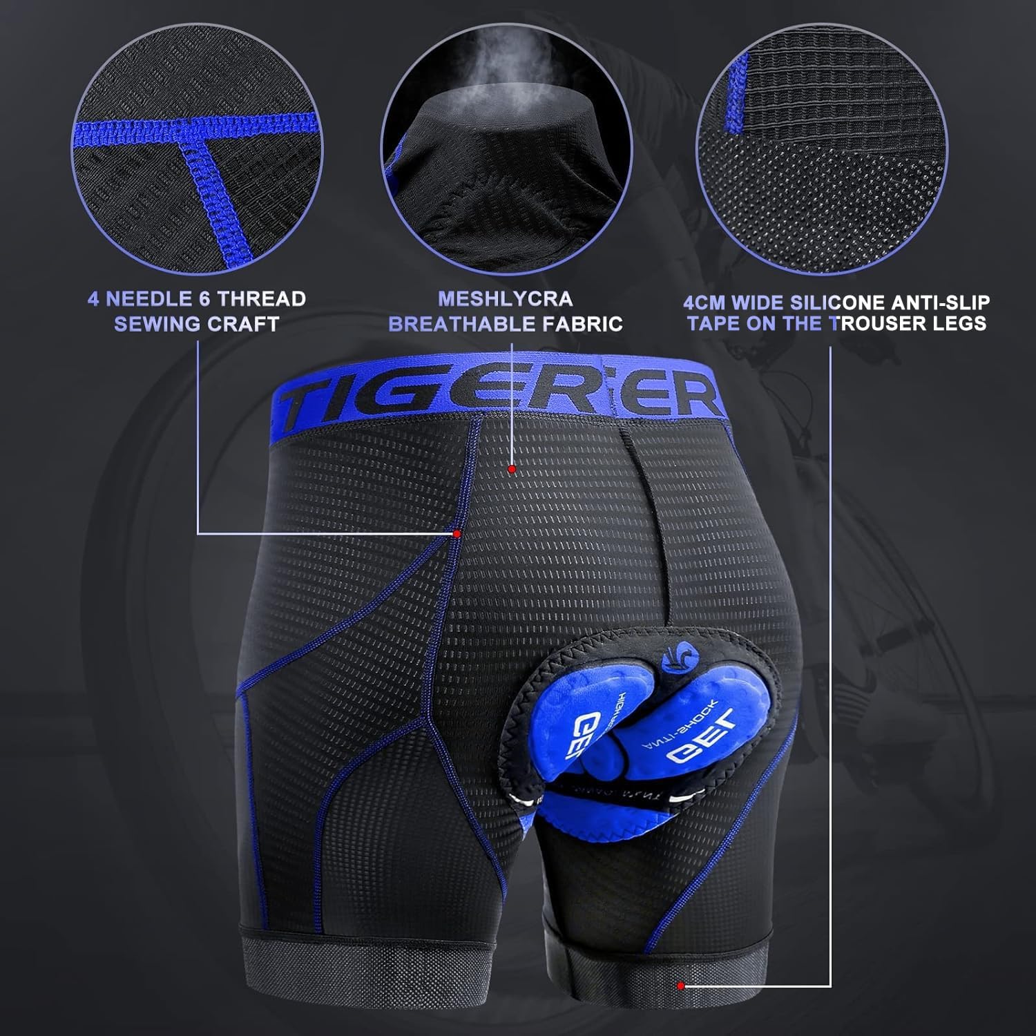 Detalle 2 de X-TIGER Ciclismo Uomo Boxer imbottito 5D in gel, traspirante (mutande/pantaloncini da bici)