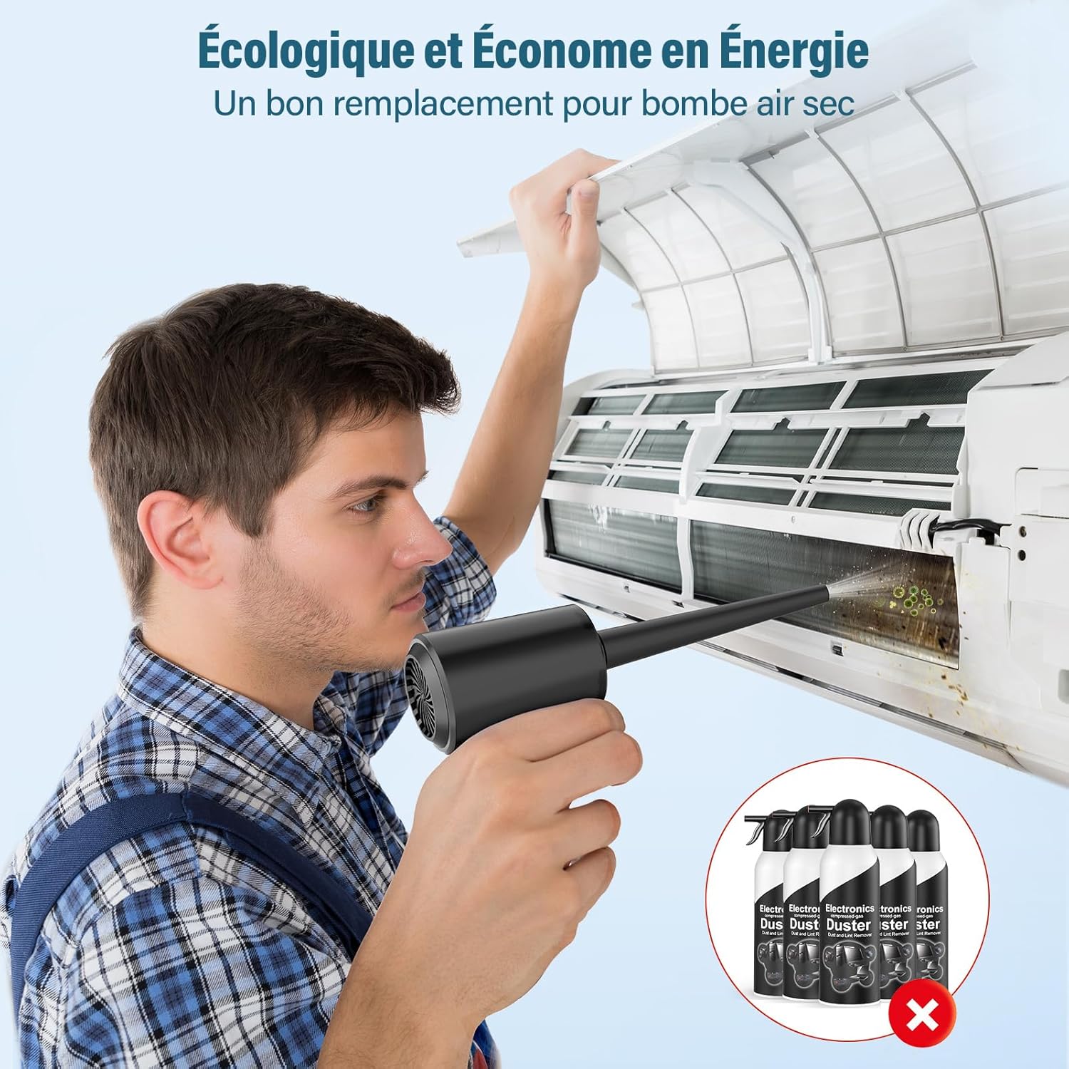 Thumbnail 6 de Souffleur à air comprimé rechargeable 3 vitesses 6000 mAh avec LED – Souffleur PC (brosses antistatiques incluses)