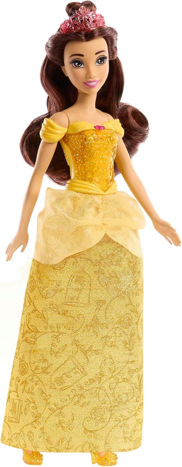 Detalle de Poupée Belle articulée Mattel Princesses Disney HLW11 avec tenue scintillante, diadème et chaussures amovibles