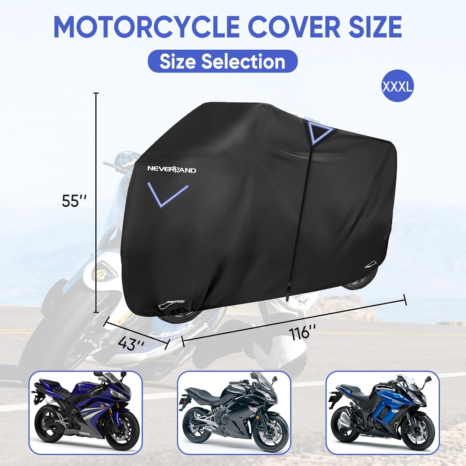 Detalle de NEVERLAND Housses 295x110x140cm pour moto 🏍