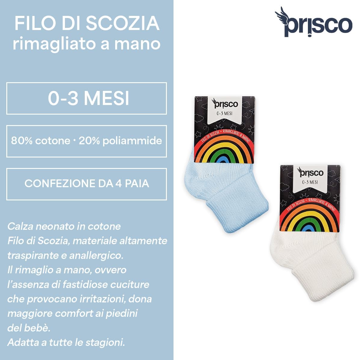 Thumbnail 1 de Prisco Calzini Neonato 0-3 Mesi in Cotone Filo di Scozia, 4 Paia (Unisex)
