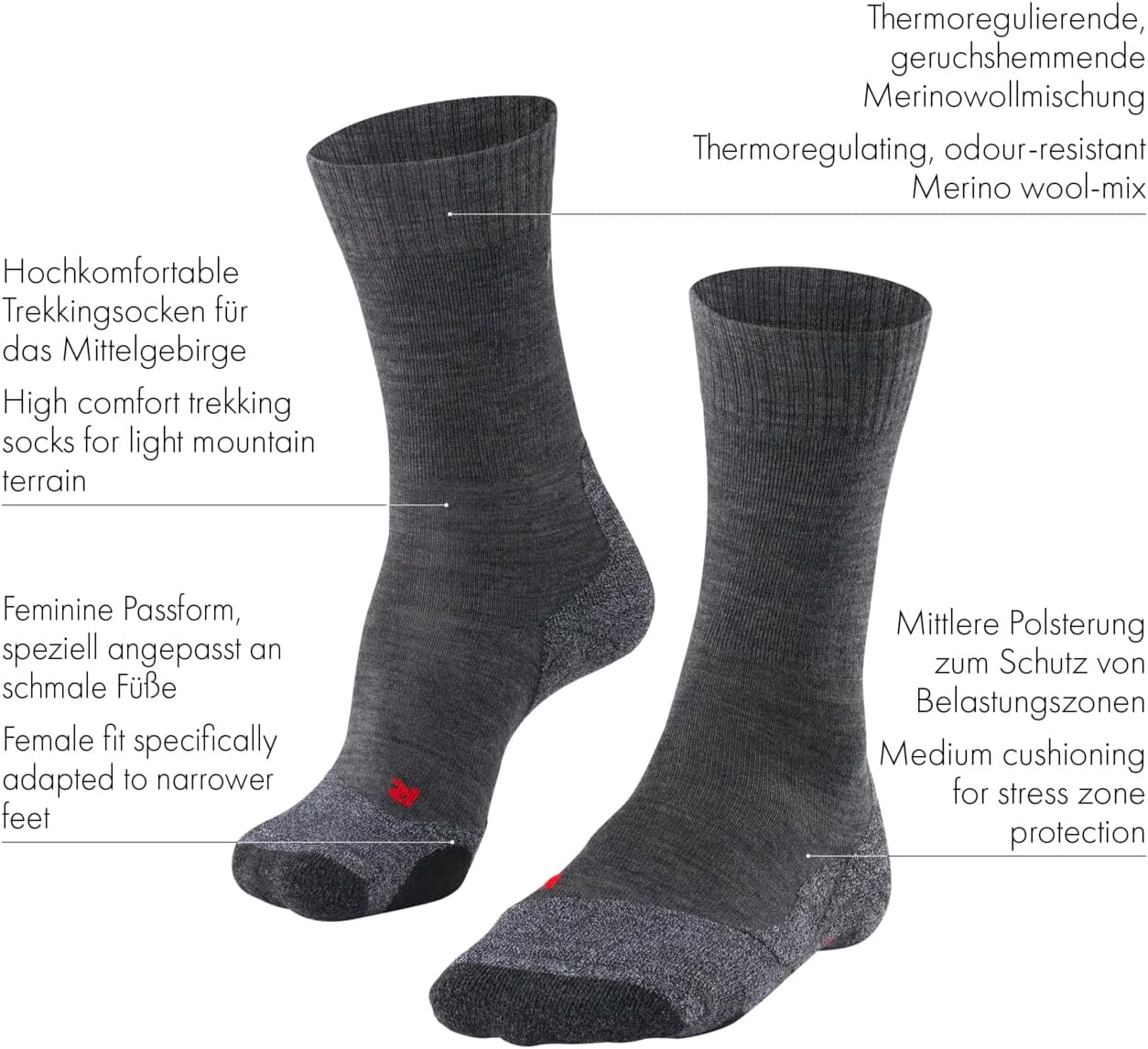 Detalle 2 de FALKE Damen Wandersocken TK2 Explore W – Merinowolle, 3-lagige Sohlentechnik, antiblasen