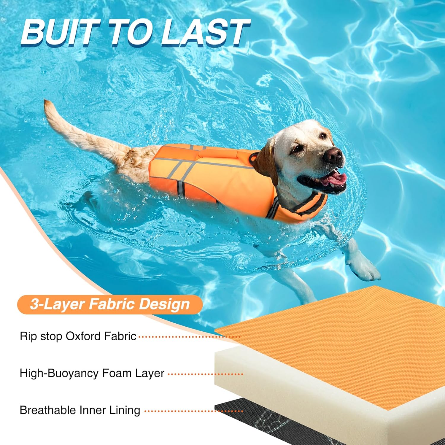 Detalle de VIVAGLORY Sports Style Dog Life Jacket – Lightweight Buoyancy Vest for Safe Swimming