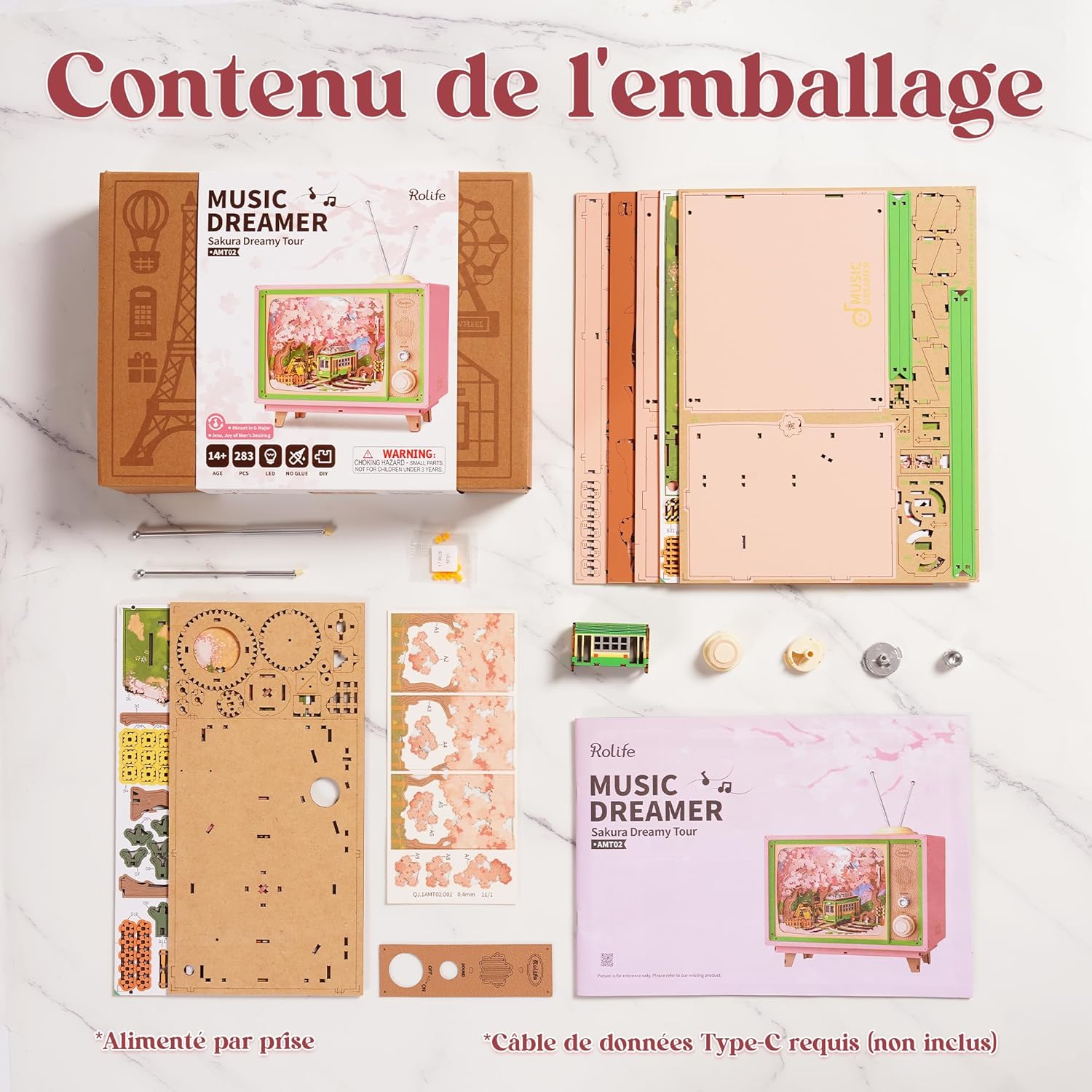 Thumbnail 4 de Rolife Puzzle 3D Anime Sakura Tram – maquette en bois 283 pièces avec tram mobile & LED