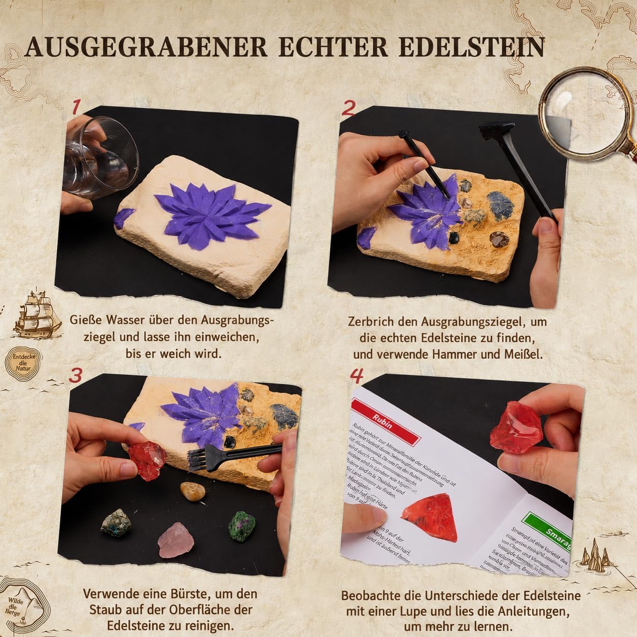 Detalle 2 de Greek Science „Mein erstes Mega“ Ausgrabungsset mit 15 echten Kristallen & Edelsteinen für Kinder