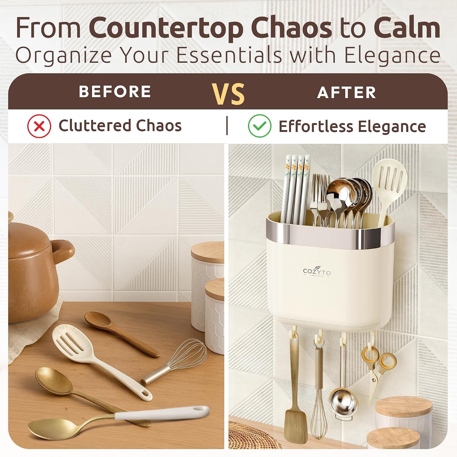 Detalle 2 de COZYTO Wall-Mounted Utensil Holder in BPA-Free ABS